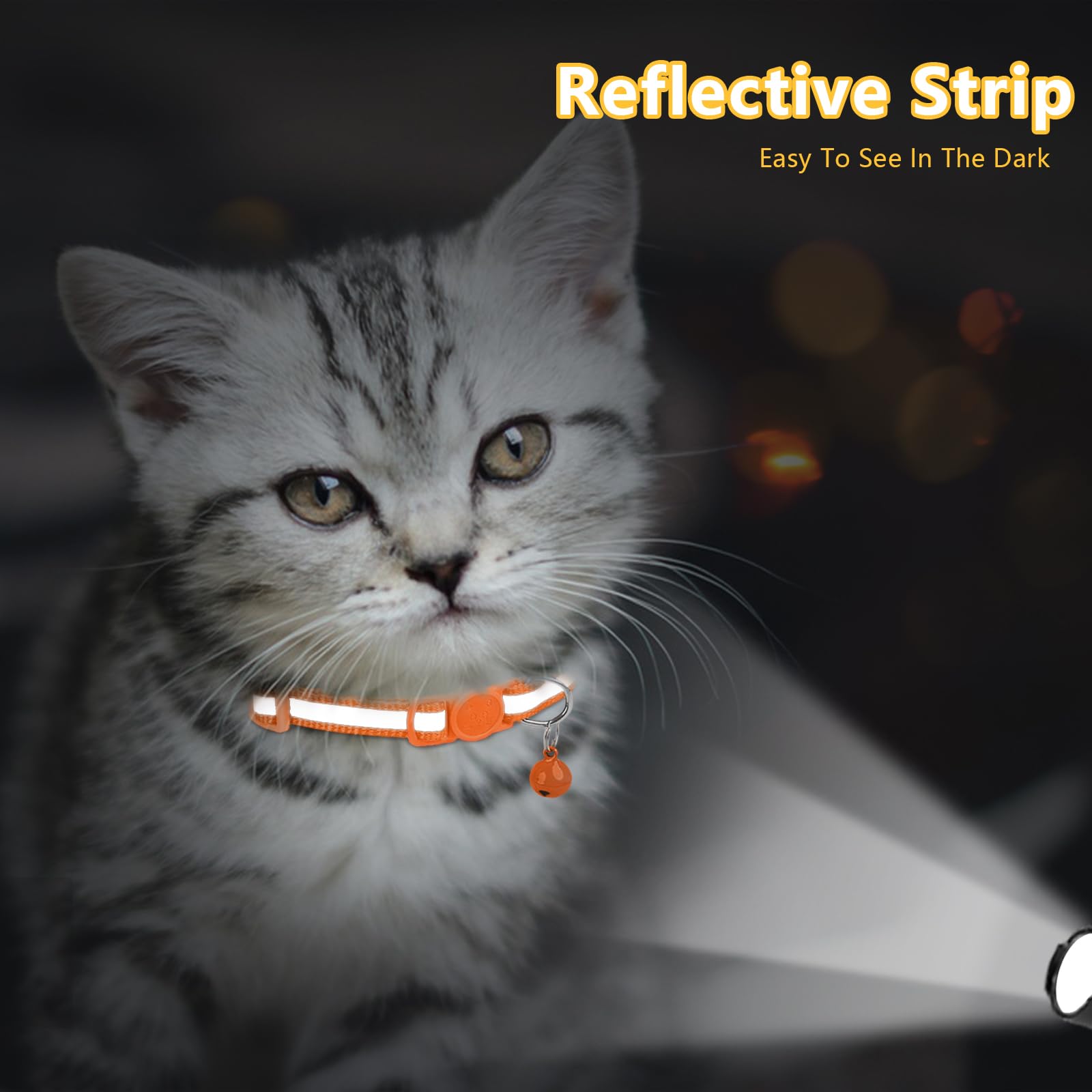 Taglory Reflective Cat Collars Breakaway With Bell, 2 Pack Girl Boy Pet Kitten Collar Adjustable 6-8 Inch, Orange