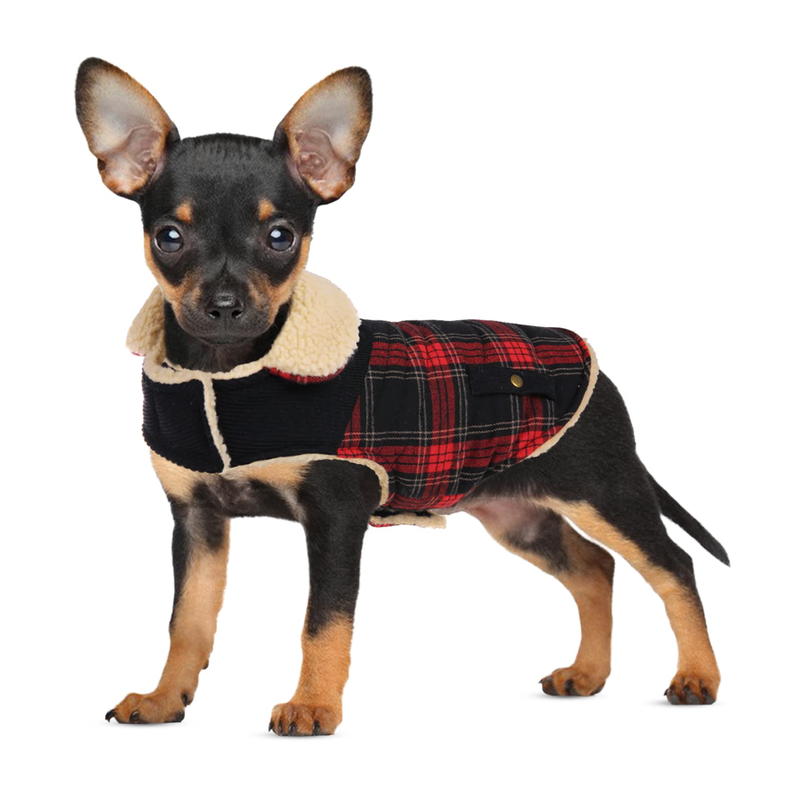 Preferhouse Winter Coat For Small And Medium Dogs, Puppy Plaid Jacket, Cotton Coat For Cold Weather, Windproof Warm Dog Garments, Pet Thickened Outfits Indoor Outdoor, Red M