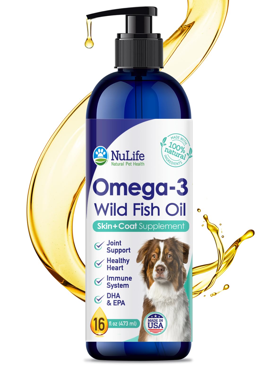 Liquid Fish Oil for Dogs with Omega 3, 6 & 9 Fatty Acids, Wild Caught from Iceland, Skin and Coat Supplement for Shedding, Itchy