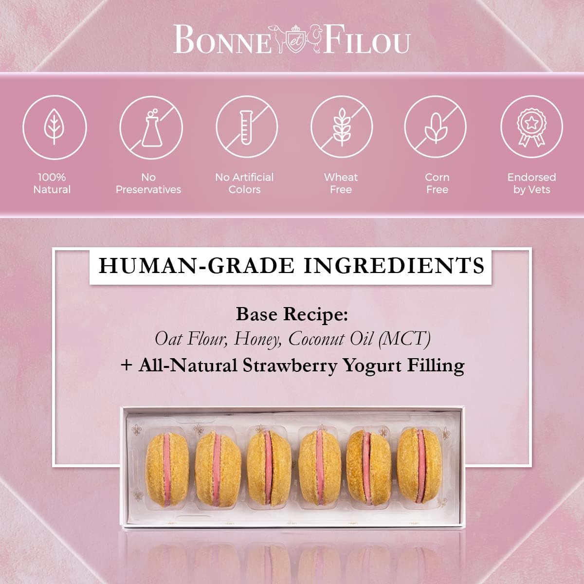 Bonne et Filou Dog Treats Strawberry Cupcakes, Dog Birthday Gift for Medium to Large Breed - Gourmet Macaron Cakes, Healthy & De