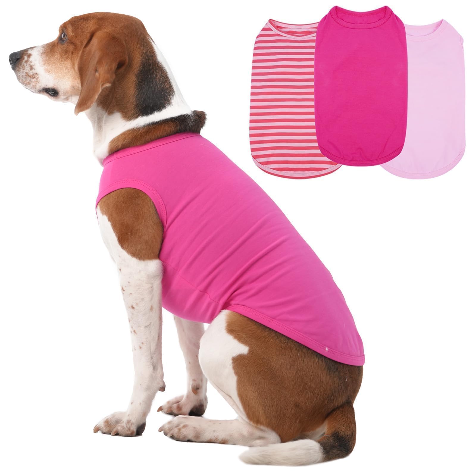 3 Pack Pink Striped Dog Shirts For Medium Dogs Girl,Xl Sleeveless Tee Set For Spring&Summer,Indoor/Outdoor Breathable And Lightw