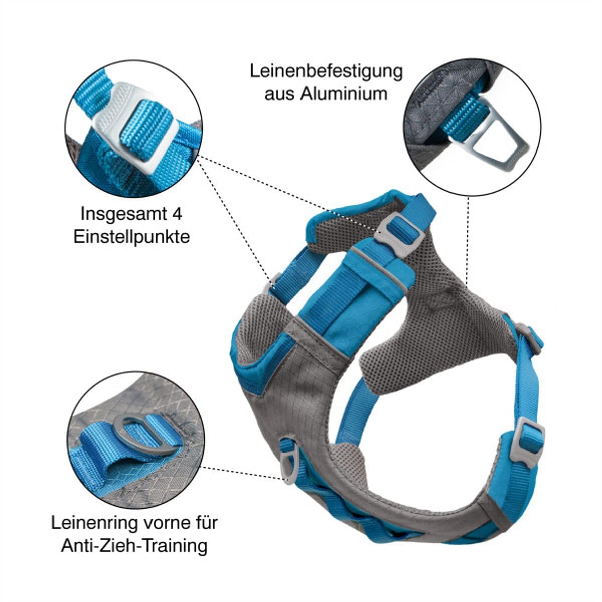 Kurgo Journey Air Dog Harness, Vest Harnesses For Dogs, Pet Hiking Harness For Running & Walking, Reflective, Padded, Includes Control Handle, No Pull Front Clip (Blue, X-Large)