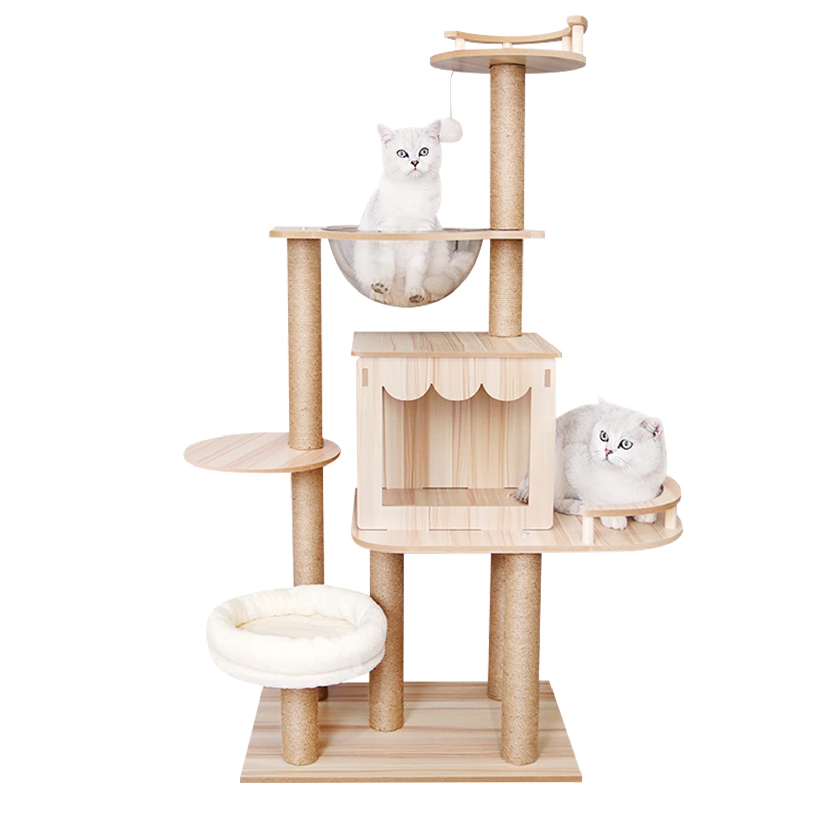 Cat Tree Furniture 17.7X15.7X47.2 Inch Yellowish Multi-Level Cat Tower With 4 Jumping Boards Resting Platform And A Cute Toy On