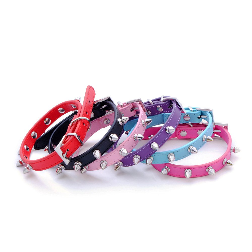 Haoyueer Spiked Dog Collar For Small Dogs, Mushrooms Rivet Soft Pu Leather Spike Stud Studded Cat Collar Adjustable For Mini Tin