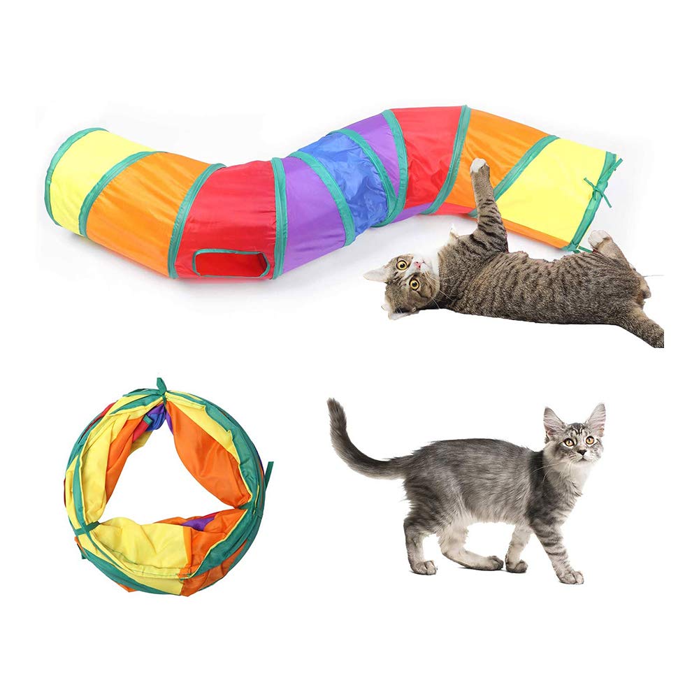 Andiker Cat Tunnel, S-Shape Cat Tunnel Pet Tube Collapsible Play Toy Indoor Outdoor Toys For Exercising Hiding Training And Running Cat Puzzle Toy With 2 Side Holes (Multi-Colored)