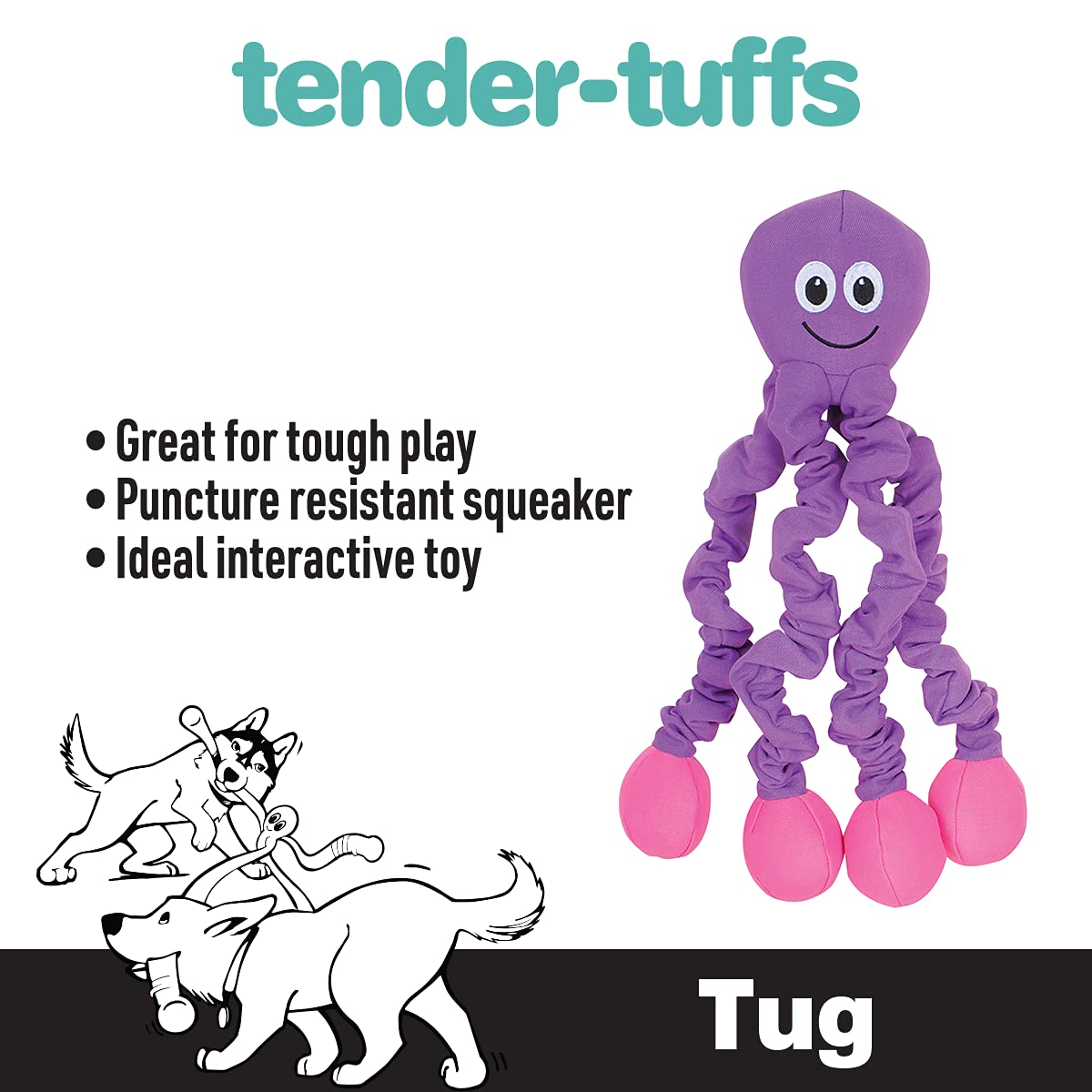 Smartpetlove Snuggle Puppy Tender-Tuffs Tug - Extra Large Stretchy Purple Octopus Tough Dog Toy - Great For Fetch And Durable For Tug Of War