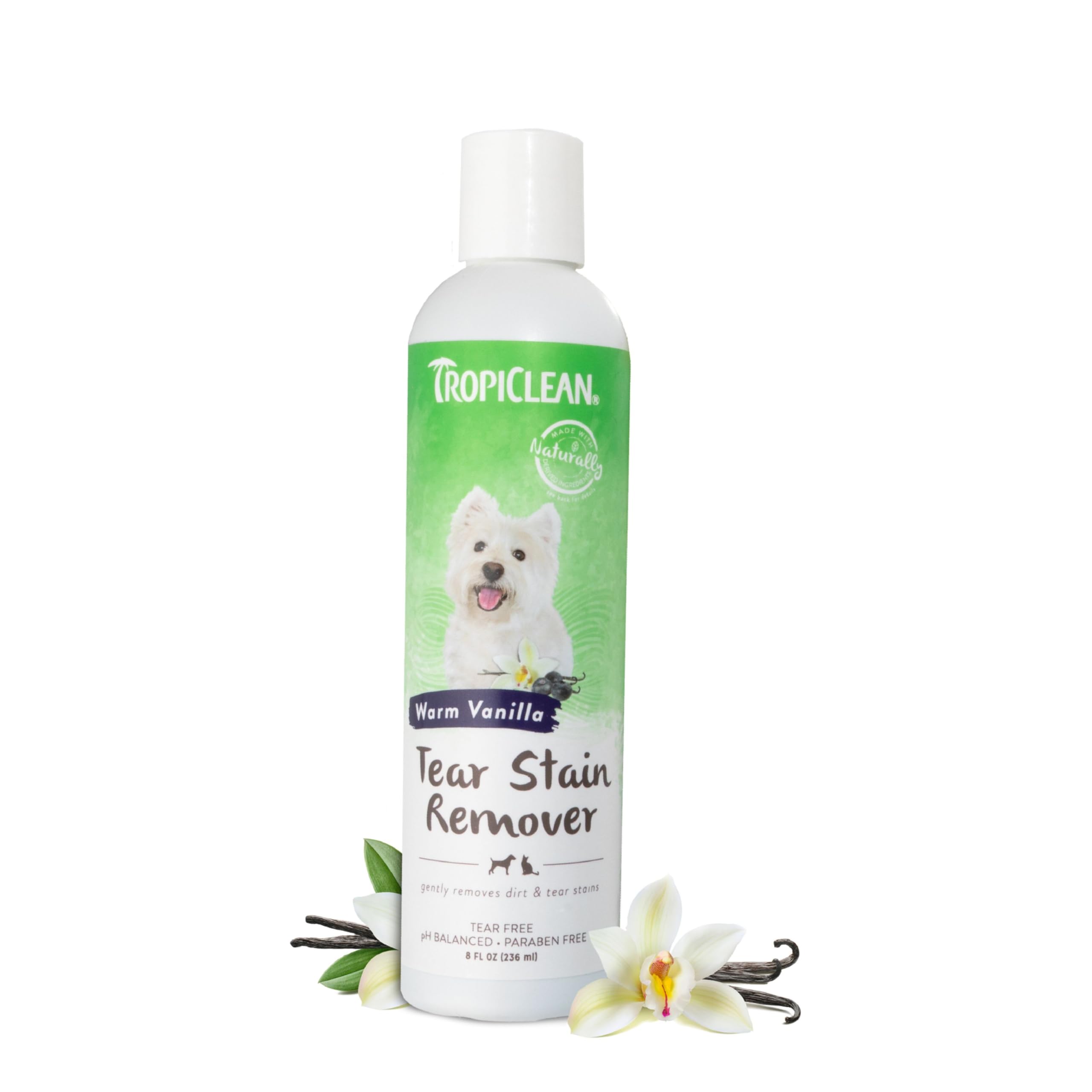 TropiClean Warm Vanilla Tear Stain Remover for Dogs | Tearless Blueberry Facial for Dogs | Ideal for White Dogs & All Other Coat