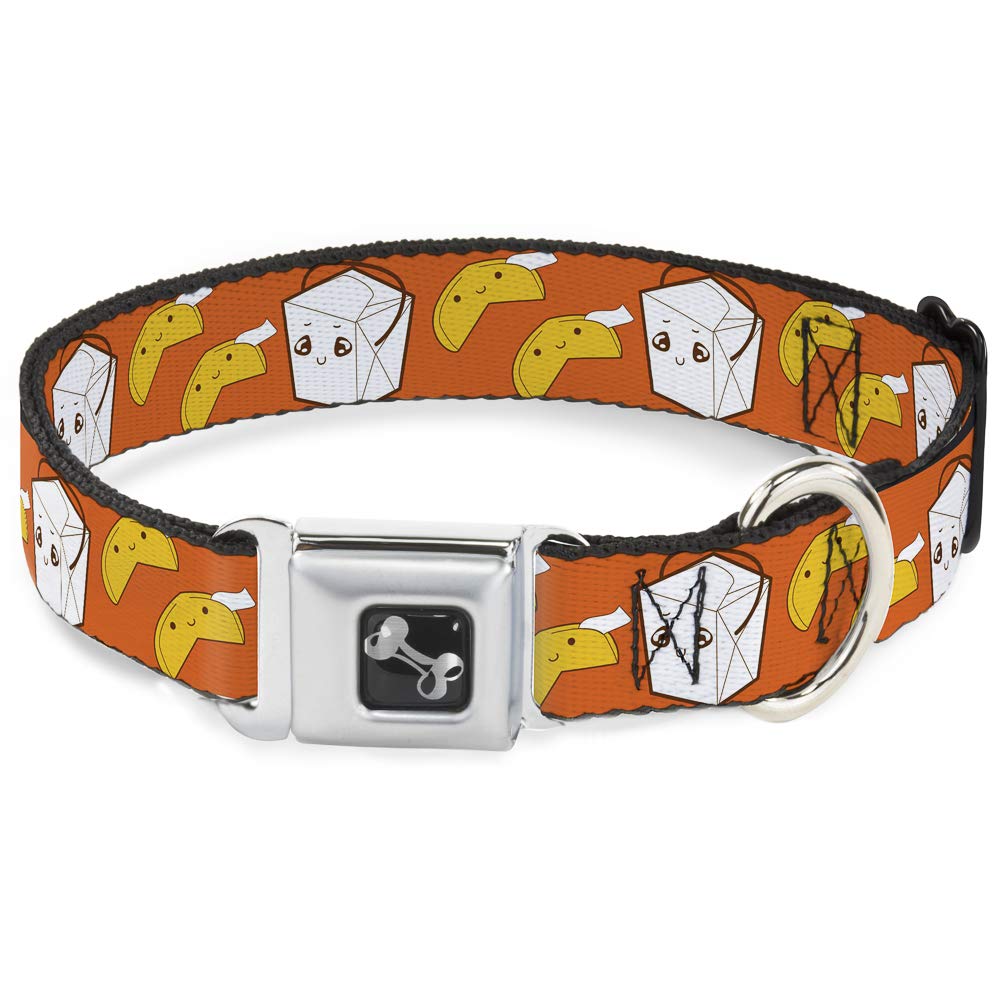 Buckle-Down Seatbelt Buckle Dog Collar - Take Out/Fortune Cookies Orange - 1 Wide - Fits 9-15 Neck - Small