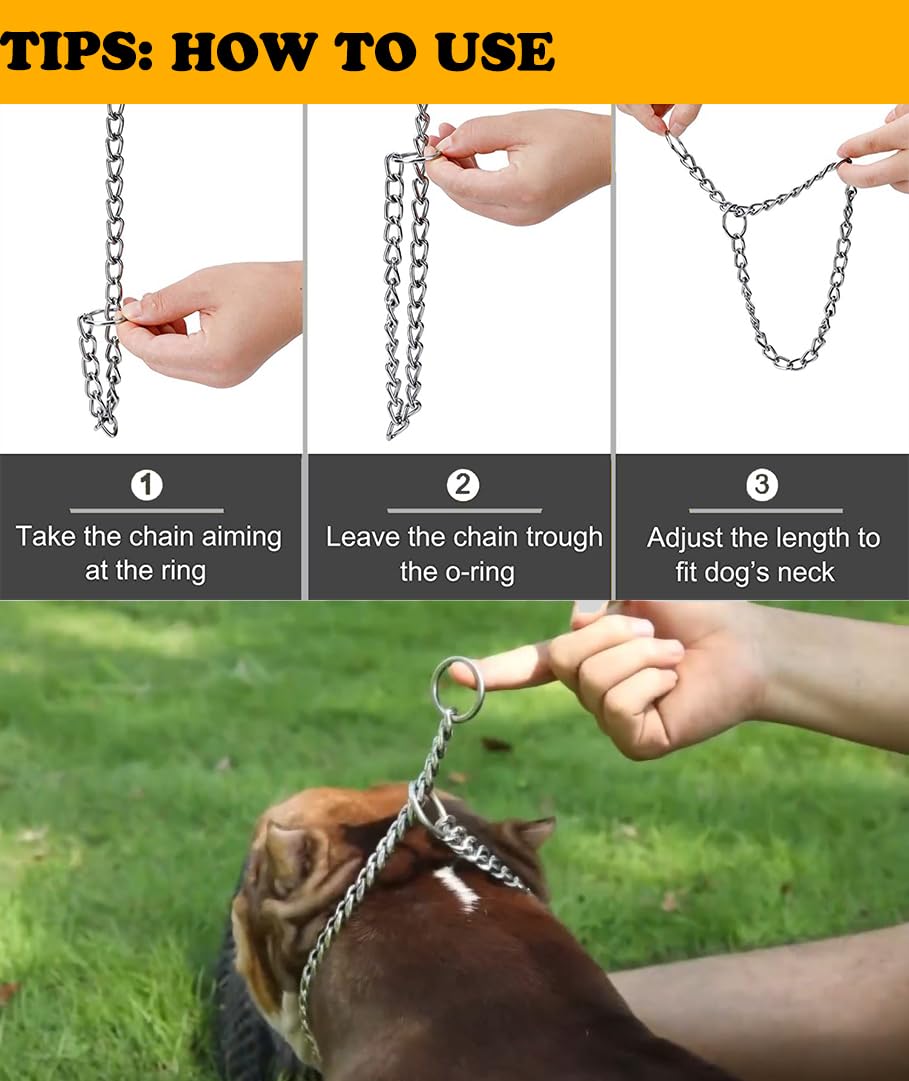 Freezx Dog Choke Collar Slip P Chain,Heavy Chain Dog Metal Training Choke Collars, Adjustable Weather Proof Alloy Steel Necklace For Small Medium Large Dogs
