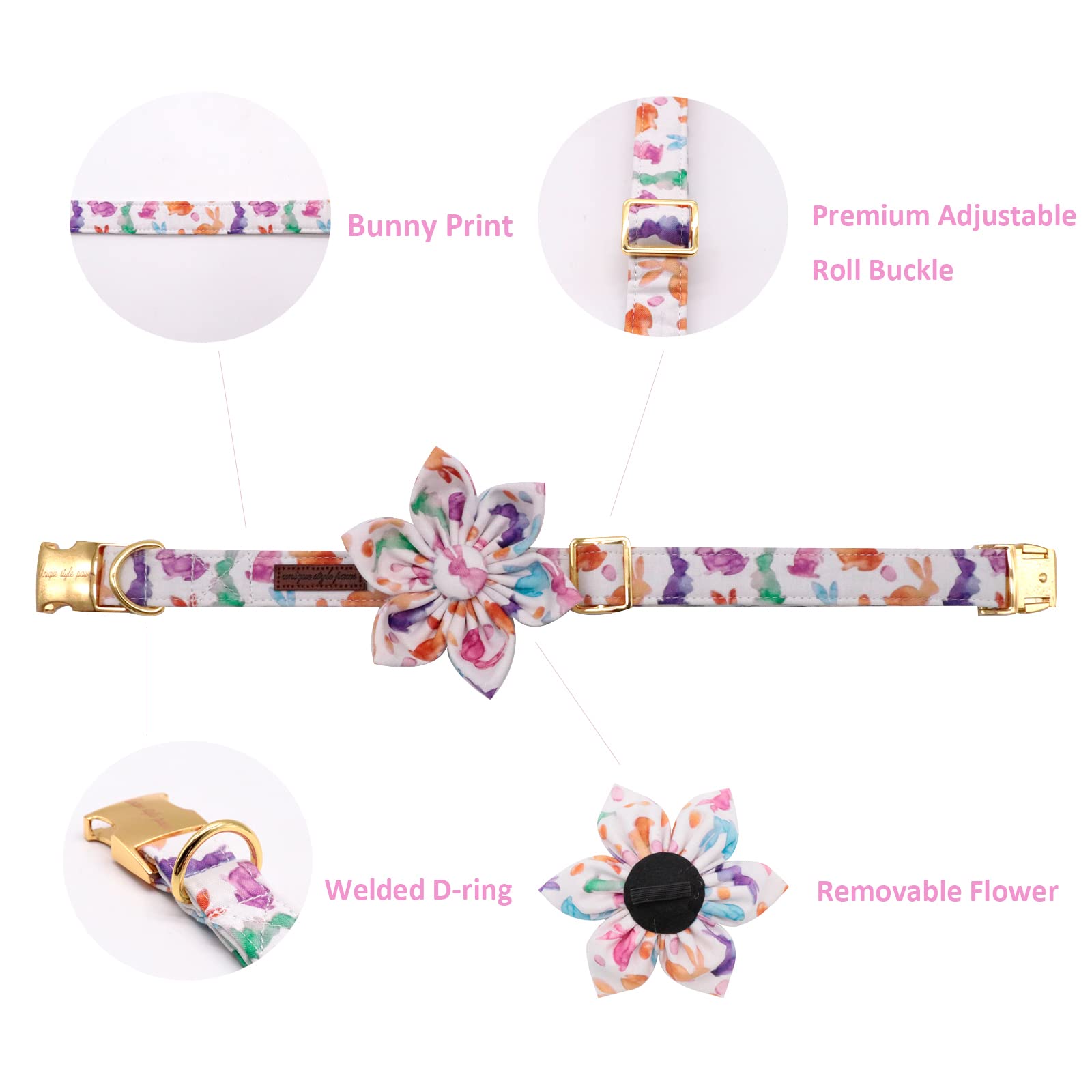 Unique Style Paws Easter Dog Collar, Girl Dog Collar With Flower, Adjustable Dog Collar Pet Collar For Small Memium Large Dogs