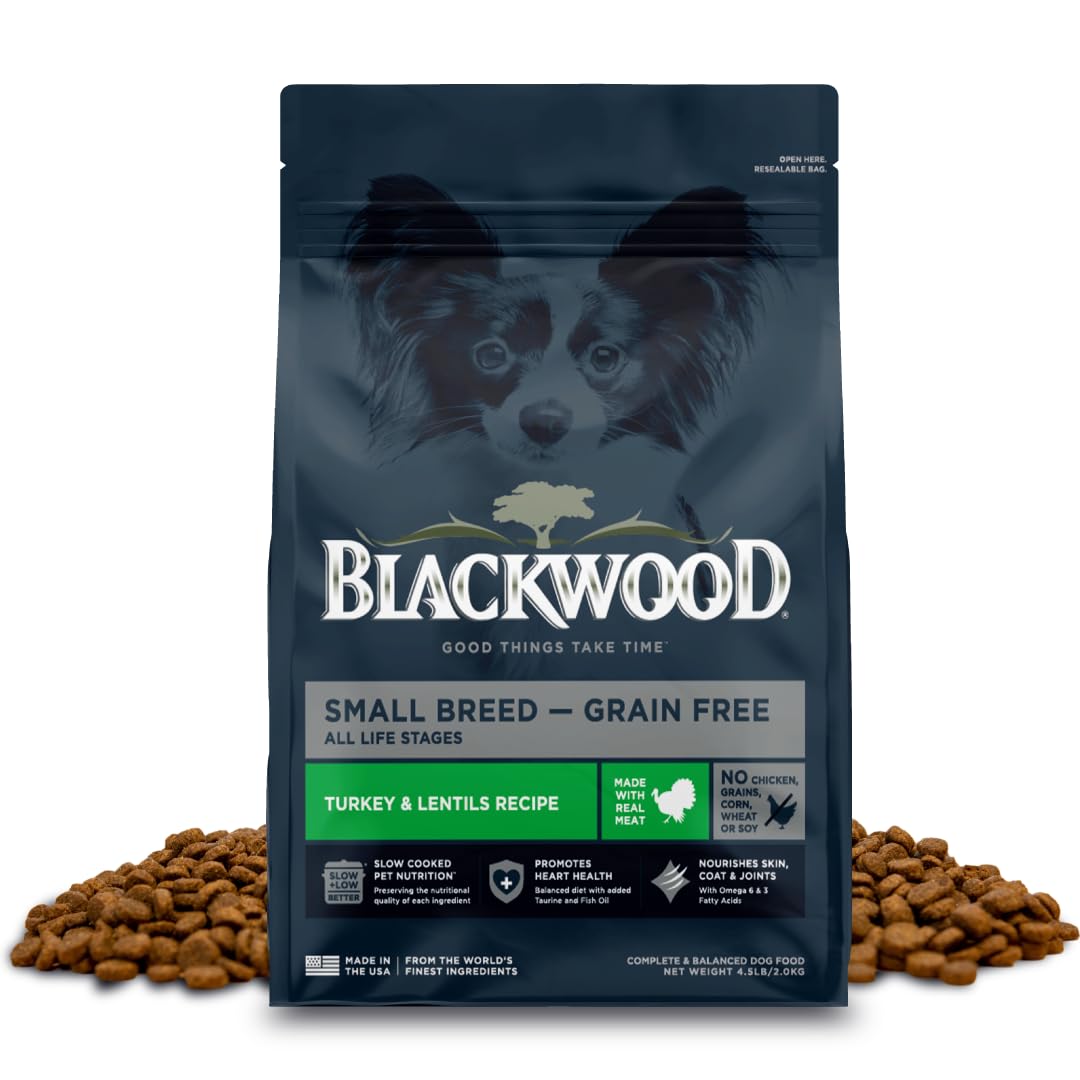 Blackwood Grain Free Small Breed Dry Dog Food, Turkey & Lentils Recipe, 4.5 Pound Bag for All Life Stages, Slow Cooked with Taur