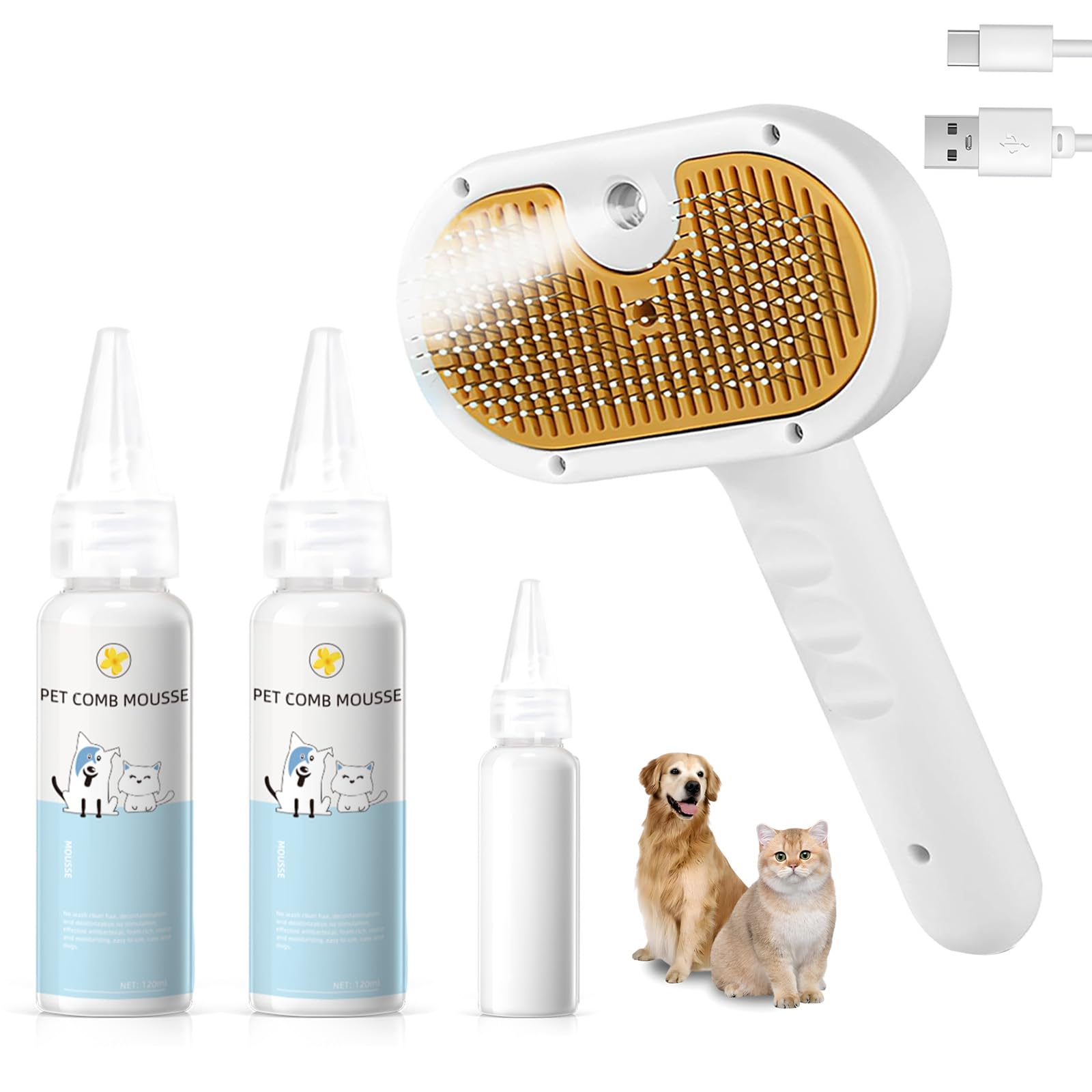 Pet Steam Brush For Dog & Cat - 3-In-1 Spray Hair Removal Comb - Steam For Shedding & Grooming - Water Brush For Long & Short Ha