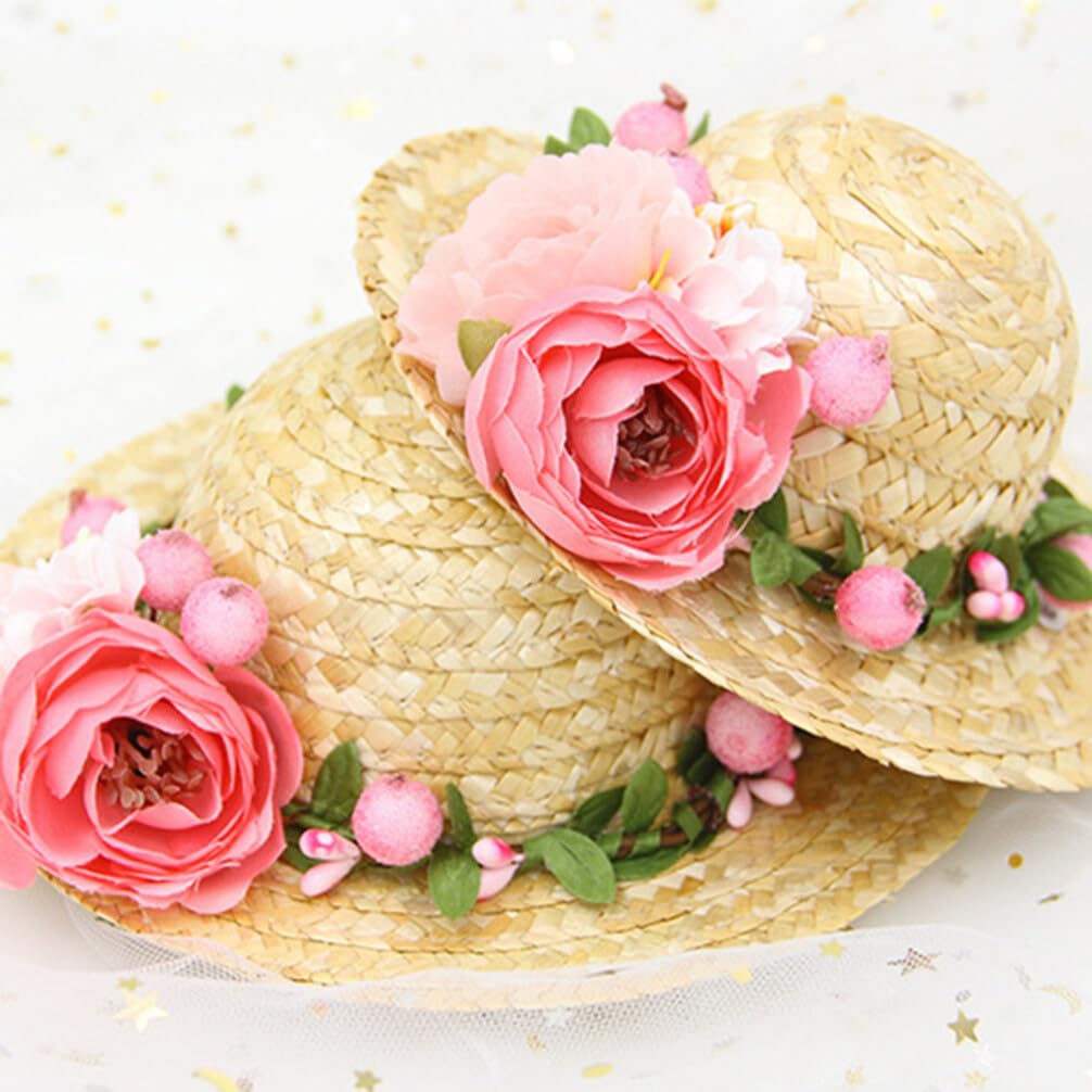 Toddmomy Dog Hawaii Straw Hat Pet Dog Straw Hat Spring Summer Sun Hat with Flower Puppy Daisy Beach Hat Woven Sun Bucket Cap for