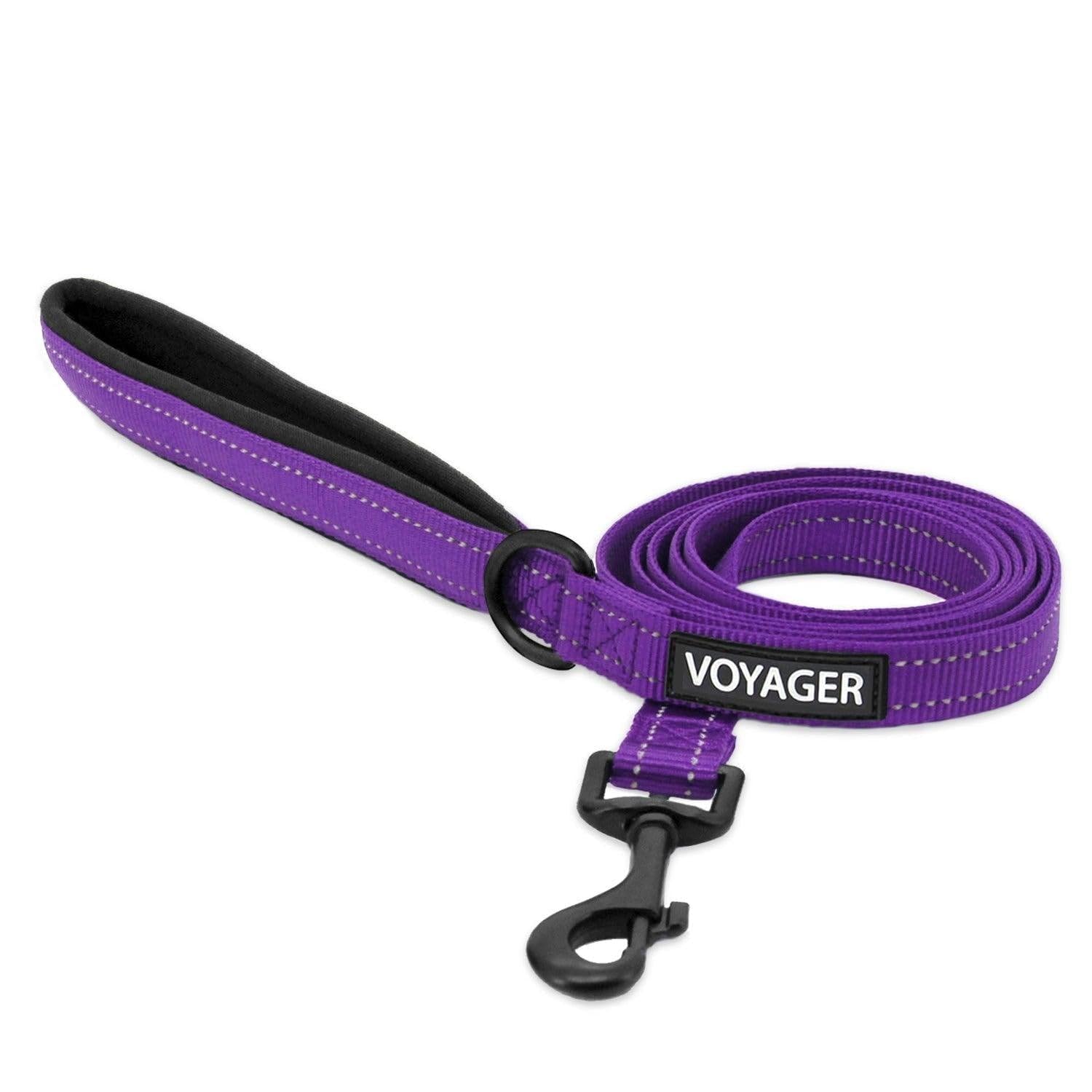 Voyager Reflective Dog Leash With Neoprene Handle, 5Ft Long, Supports Small, Medium, And Large Breed Puppies, Cute And Heavy Duty For Walking, Running, And Training - Purple (Leash), S