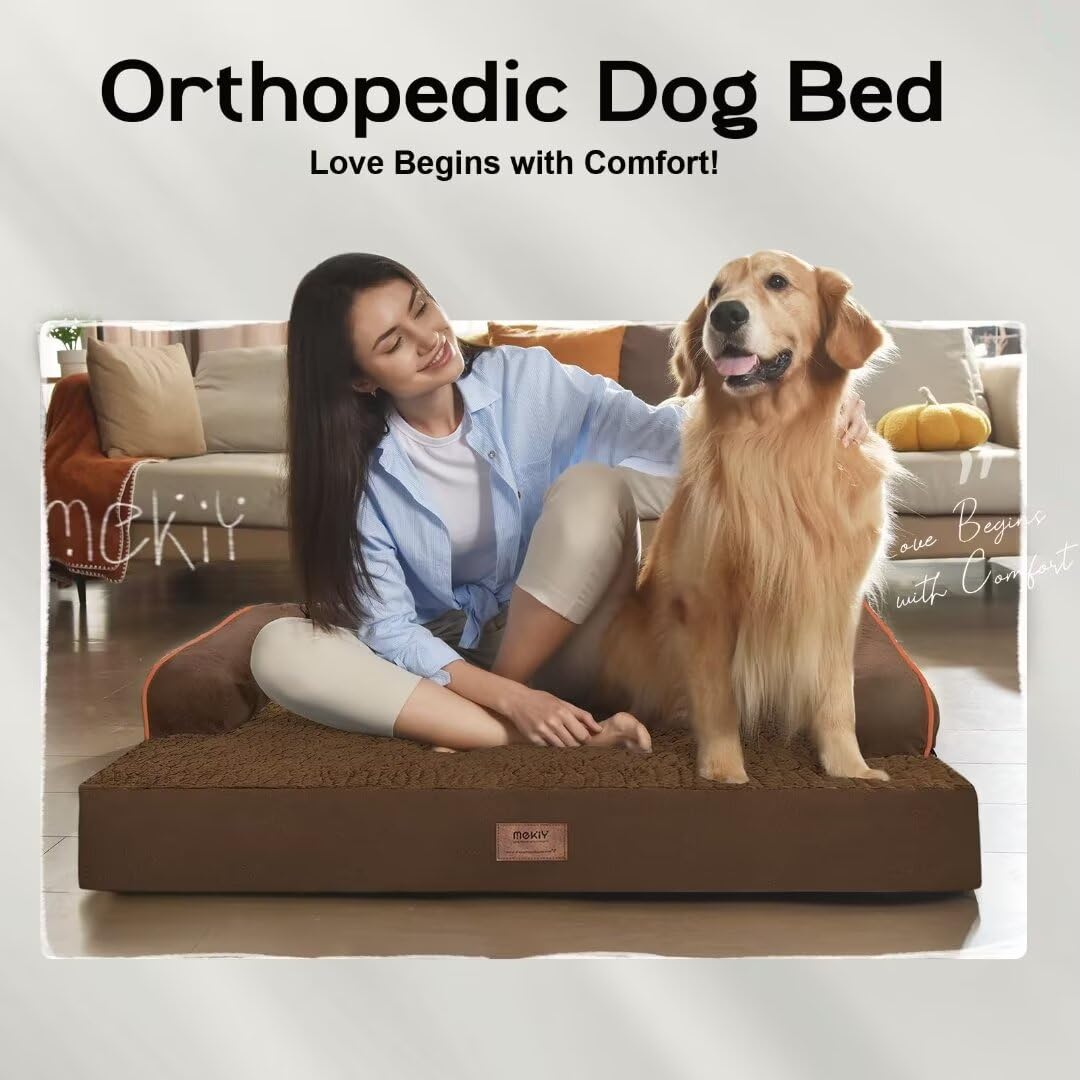Large Dog Bed Orthopedic Washable - Extra Large Xxxlarge Dogs, Orthopedic Coffee Jumbo Dog Bed With Waterproof Cover And Removable Egg Foam, Couch Bed Bolster