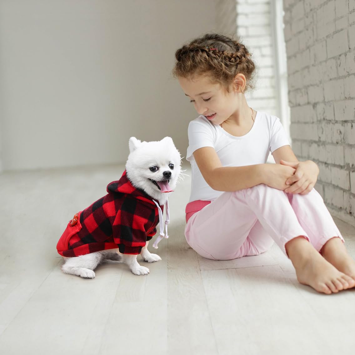 Mrcopetal Plaid Dog Sweatshirt - Soft Brushed Fleece Hoodie With Zipper Pocket For Dogs Winter Coat - Cotton Pet Hoodie Small To