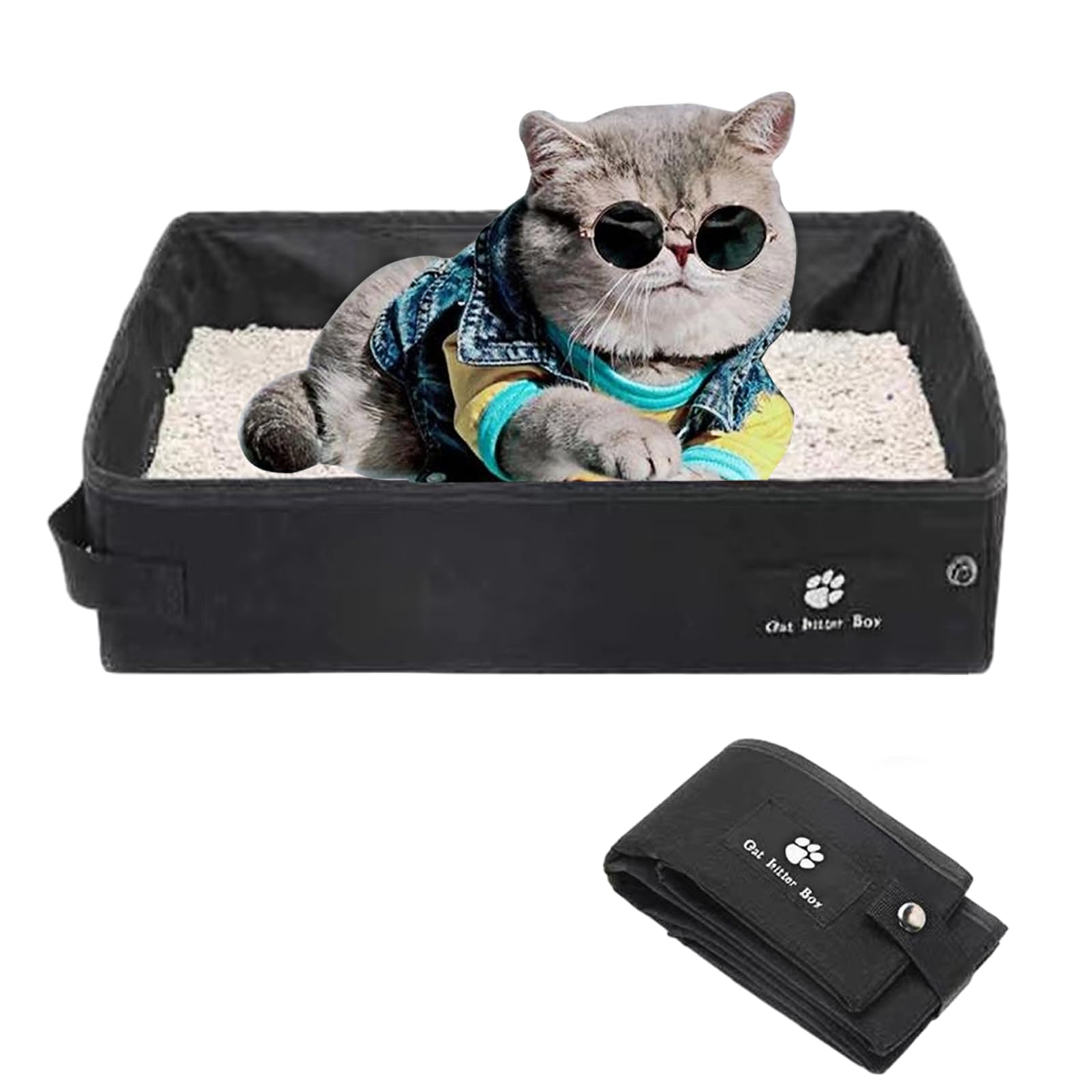 Portable Litter Box For Cats, Folding Cat Travel Litter Box Waterproof, 15.75 * 11.82 * 3.94 Inches, Traveling & Camping Cat Sup