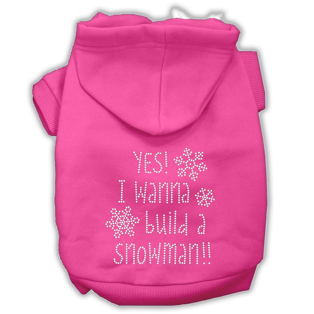 Christmas Pet, Dog & Cat Hoodie Rhinestone, 'Yes! I Want To Build A Snowman' Bright Pink Lg (10-14 Lbs.)