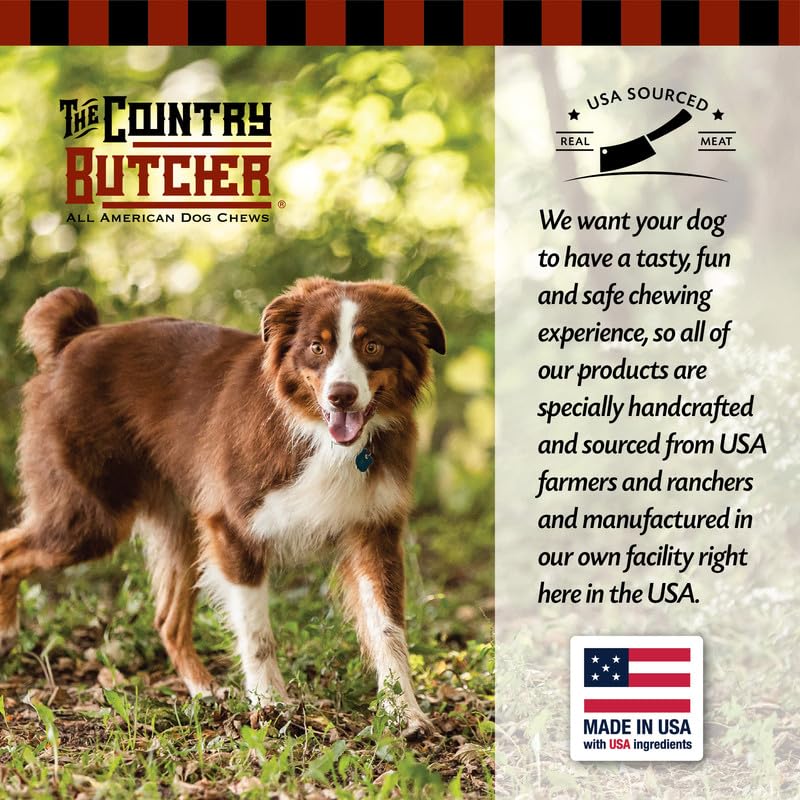 THE COUNTRY BUTCHER Pork Roll Dog Chews for Large Breed Dogs, Natural, Dental Treat, Made in The USA, 10 Count - Rawhide Free, N
