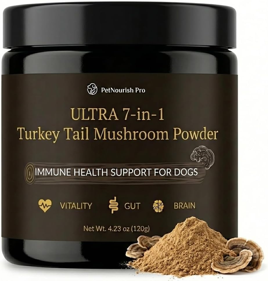 Turkey Tail Mushroom for Dogs - Ultra 7-in-1 Mushroom Powder with Beta-Glucans, Immune, Digestive & Brain Support, Chicken Liver