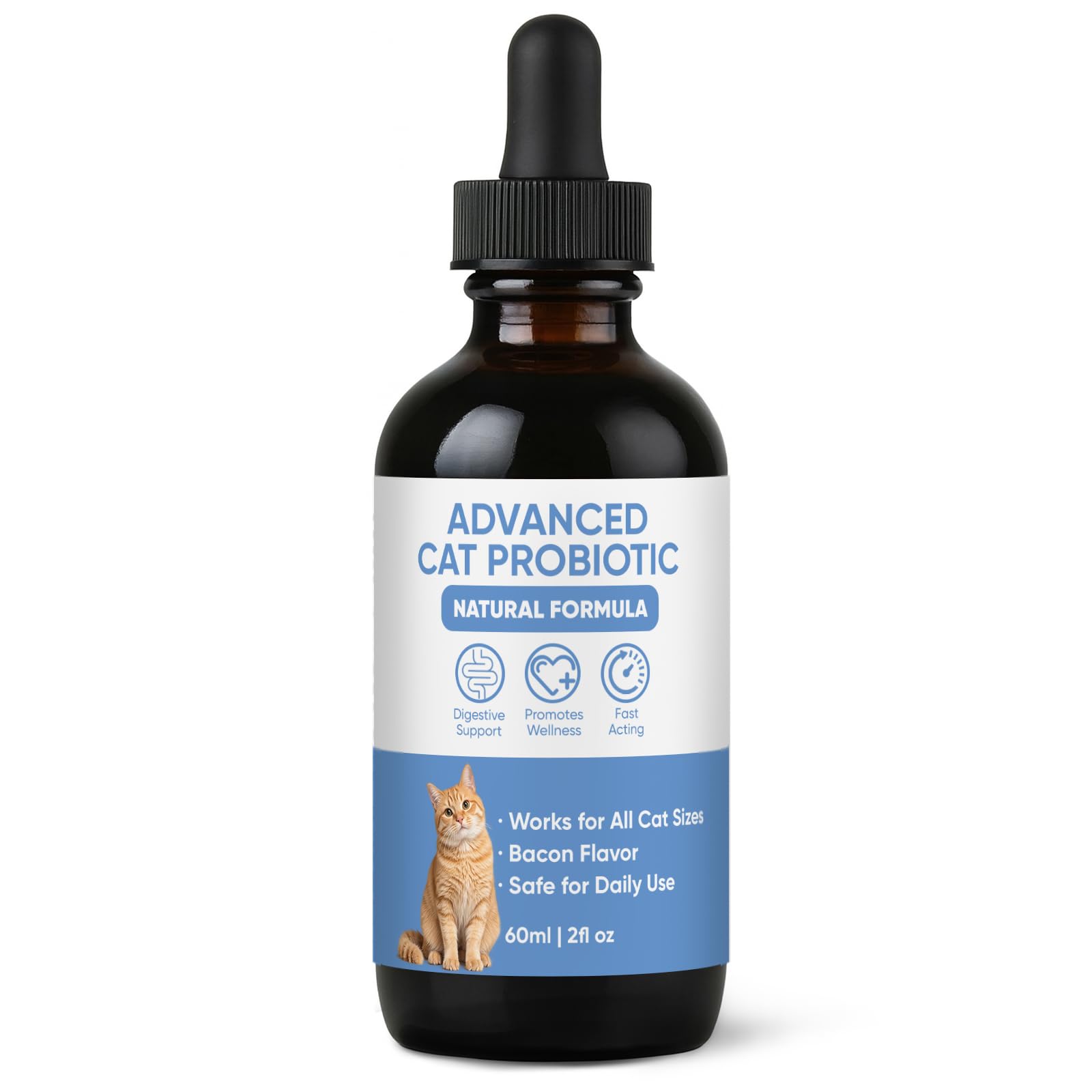 Advanced Probiotic Drops for Cats - Supports Digestive & Immune Health - Easy-to-Use Liquid Formula, Bacon Flavor, Works for All