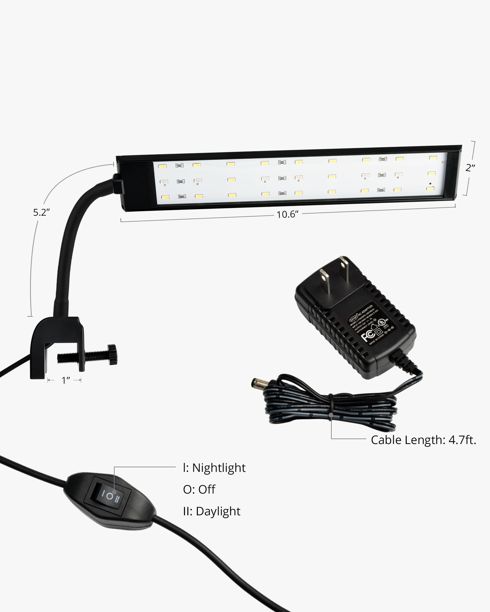 Nicrew Fish Tank Clip On Light, Clamp Aquarium Light With White And Blue Leds, 480Lm, 10 Watts