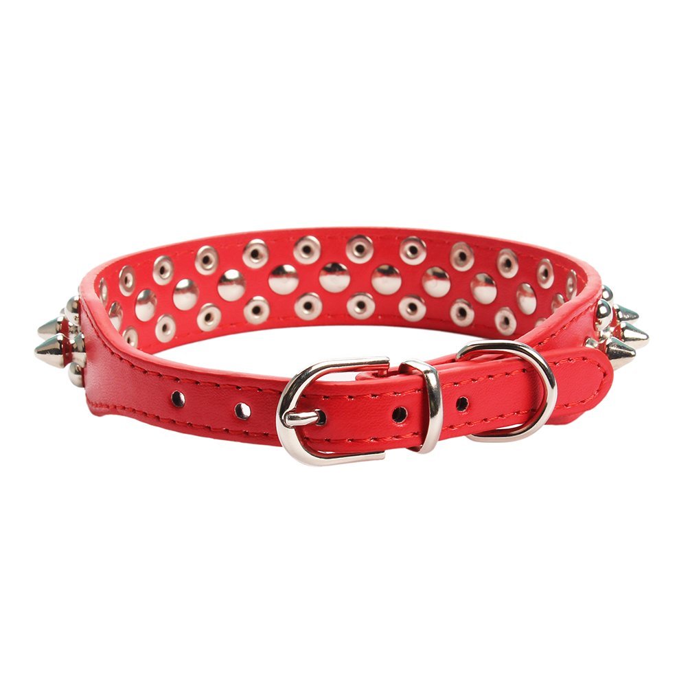 Aolove Mushrooms Spiked Rivet Studded Adjustable Pu Leather Pet Collars For Cats Puppy Dogs (Small, Red)