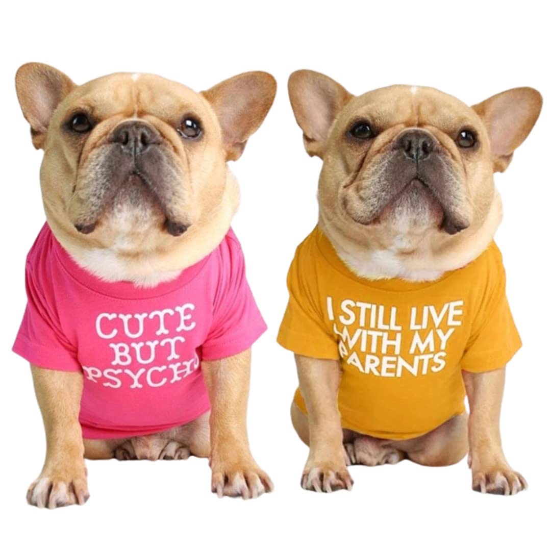 Kutkut Combo Of 2 Pet Dog Breathable Stretchy Round Neck T-Shirt | Small Dog Cats Summer Soft Cotton Tshirt | Pug, French Bulldo
