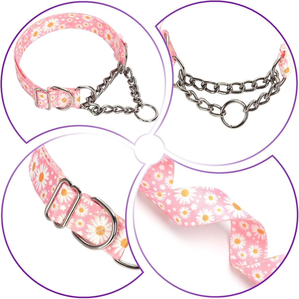 Chain Collar For Medium Dogs,Stainless Steel Chain Martingale Collar For Dogs, No Pull Slip Cinch Choker Choke Heavy Duty Dog Co