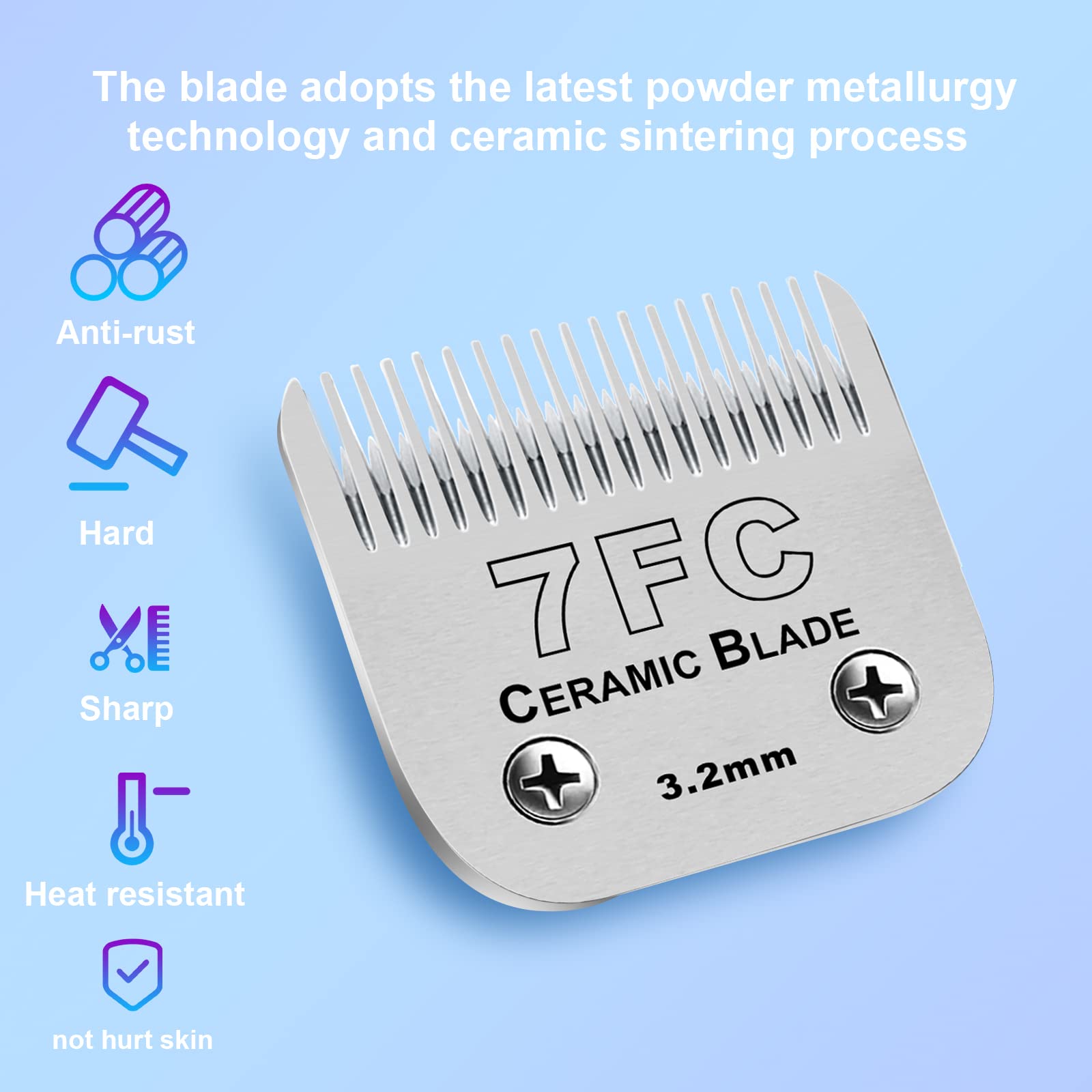 2 Pack Detachable Pet Dog Grooming Clipper Ceramic Blades,Compatible With Andis Size-7Fc Cut Length 1/8''(3.2Mm),Compatible With