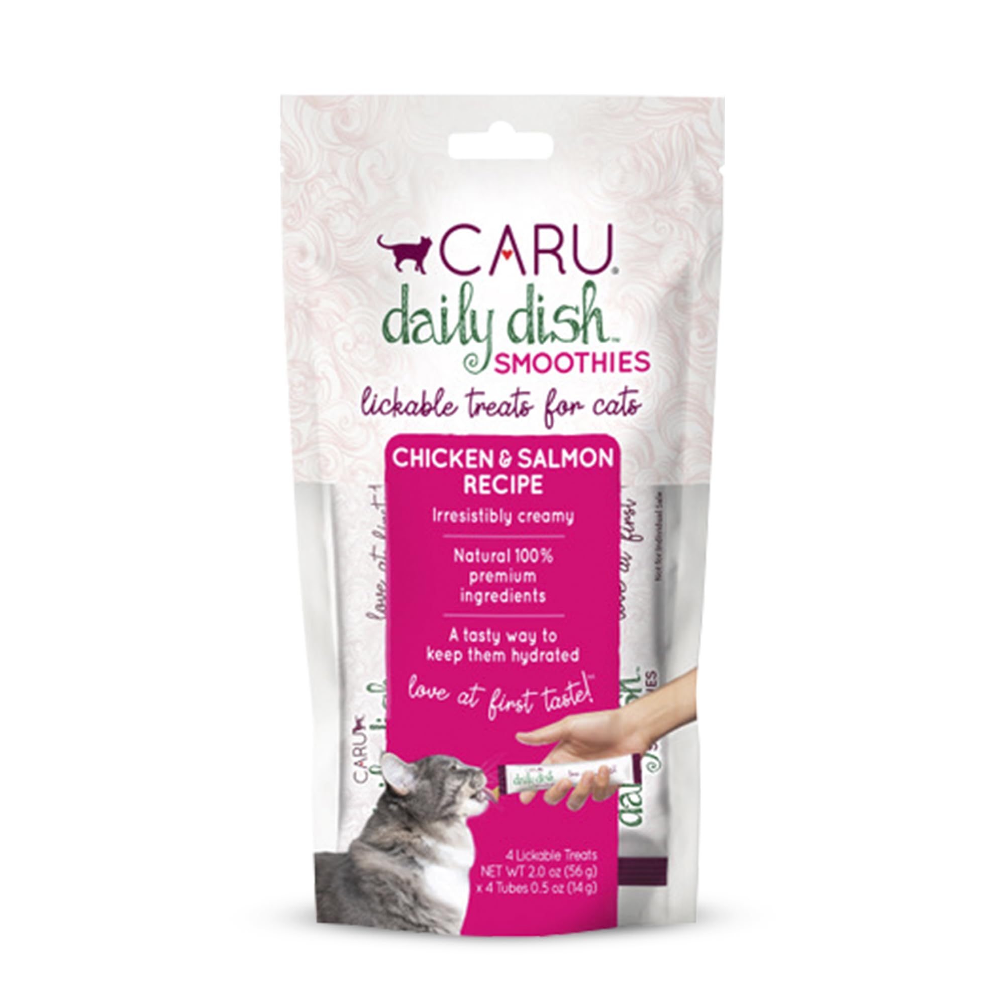 Caru - Daily Dish Chicken & Salmon Smoothies - Lickable Treat for Cats - Supports Pet Hydration - Wet Cat Food/Meal Topper - Tra