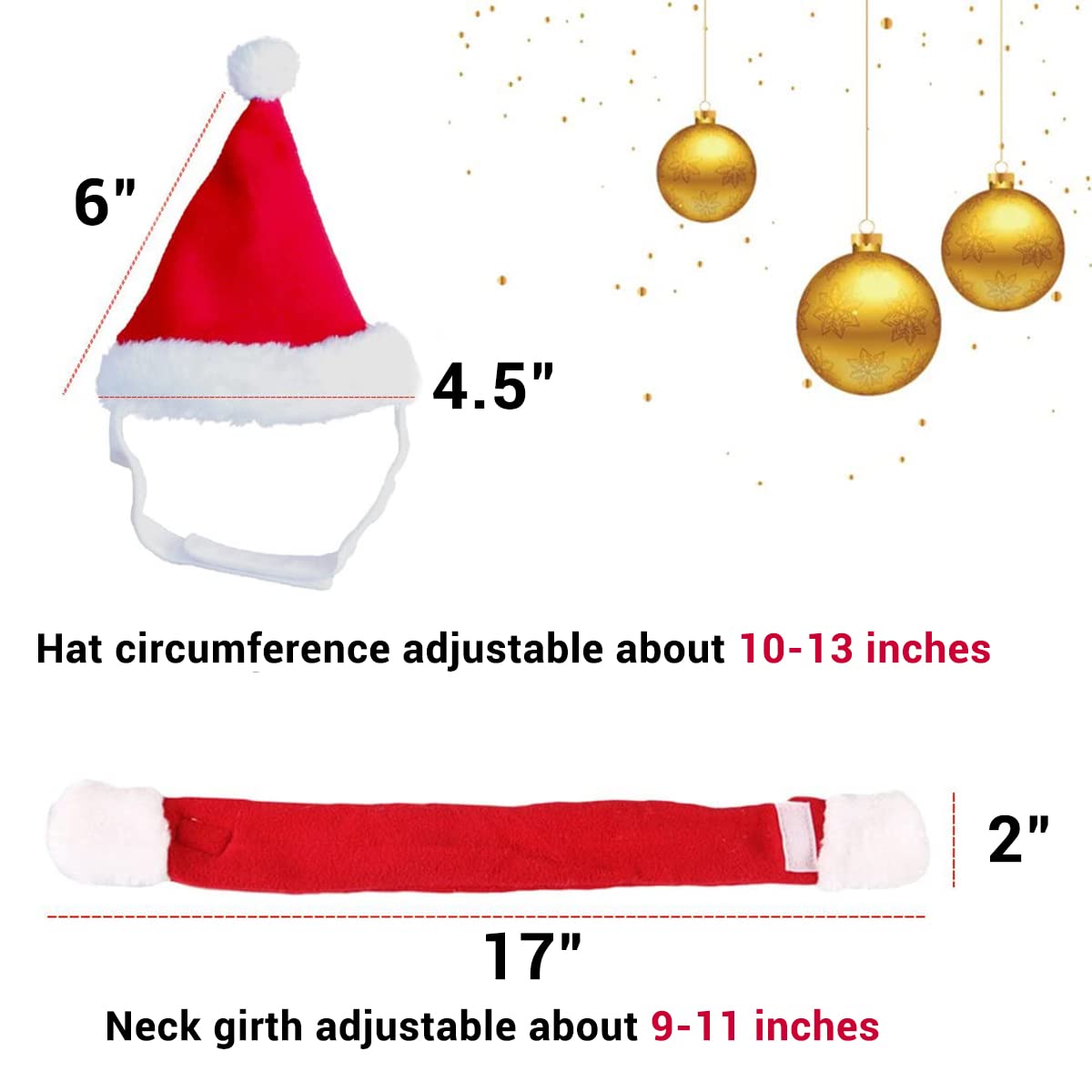 Petleso Cat Santa Hat With Scarf, Christmas Hats For Cats Small Dog Santa Hat Christmas Costume For Cat Rabbit Puppy Doll Decoration, Red S