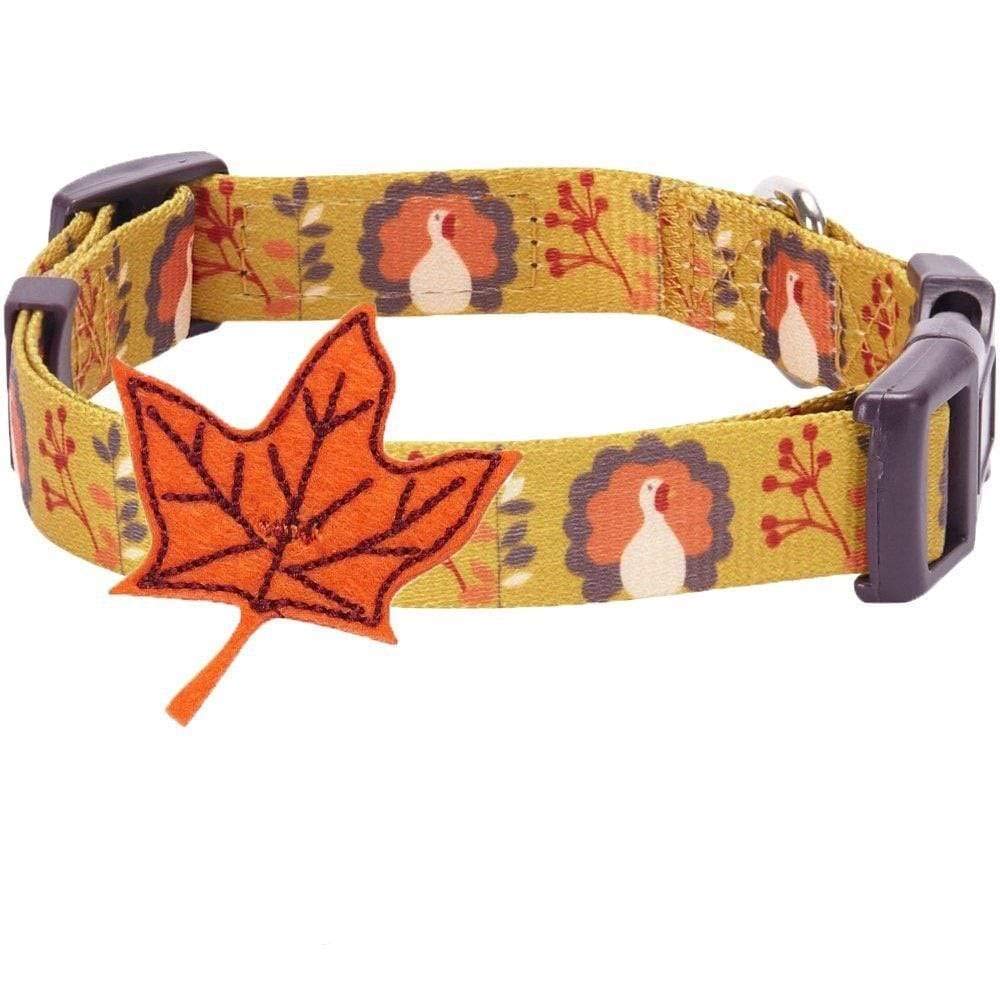 Blueberry Pet 8 Patterns Thanksgiving Fall Festival Moonlit Turkey Designer Adjustable Dog Collar with Maple, Small, Neck 12''-1