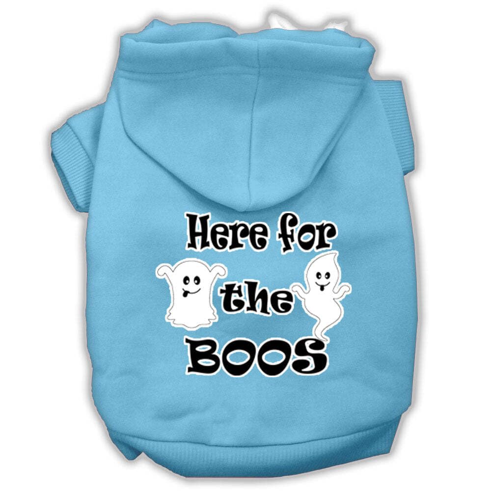 Halloween Pet, Dog & Cat Hoodie Screen Printed, 'Here For The Boos' Baby Blue Lg (10-14 Lbs.)
