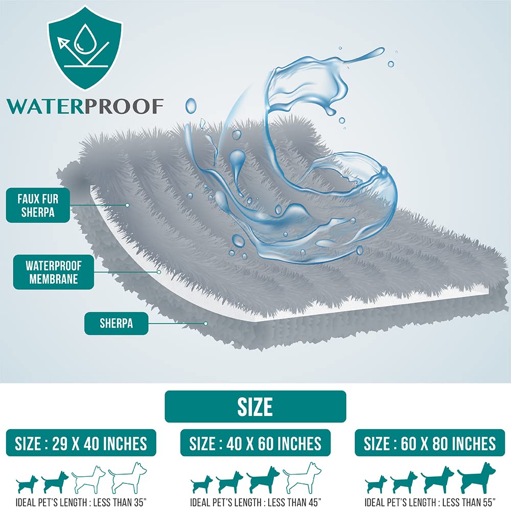 Petami Waterproof Dog Blanket For Small Medium Dogs, Calming Fleece Cat Blanket, Couch Protector Washable Sherpa Faux Fur Pet Throw For Puppy, Soft Reversible 29X40 Cream Beige