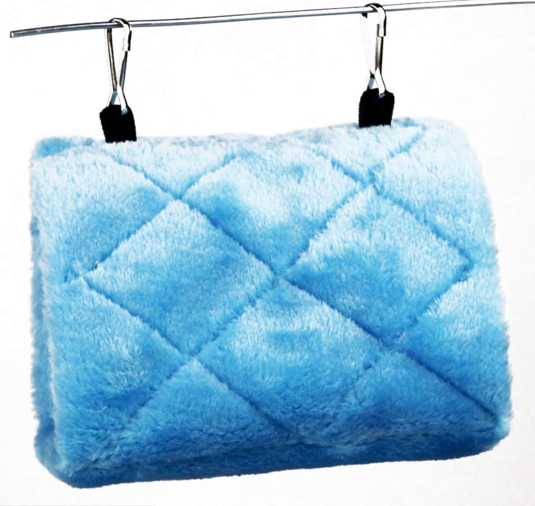 Cdycam Plush Pet Bird Hut Nest Hammock Hanging Cage Warm Nest Happy Snuggle Cave Tent (Blue, Small)