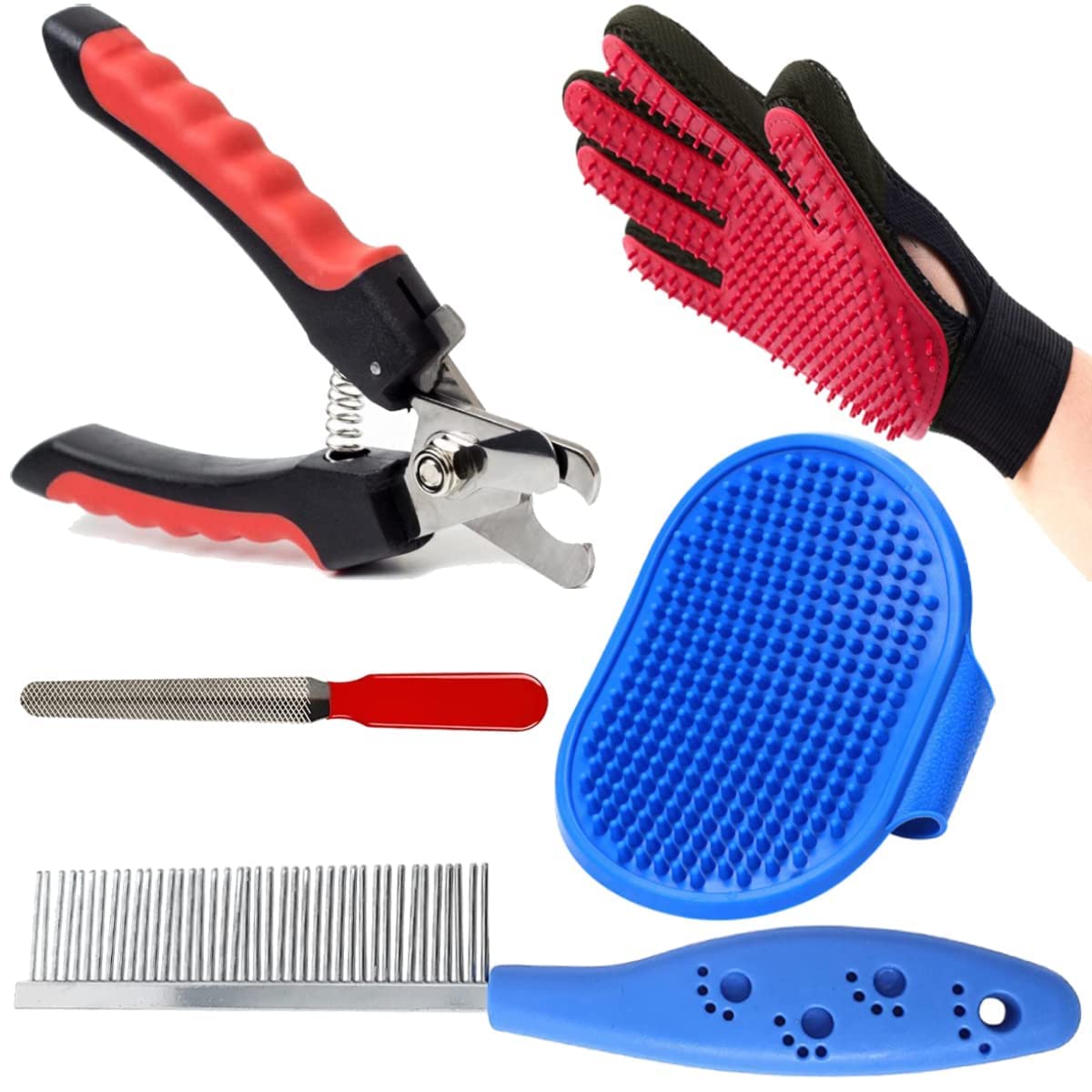 Psk Dog Grooming Kit  Dog Nail Cutter + Dog Nail Filer+Pet Bath Brush Grooming Comb With Adjustable Ring + Pet Single Steel Com