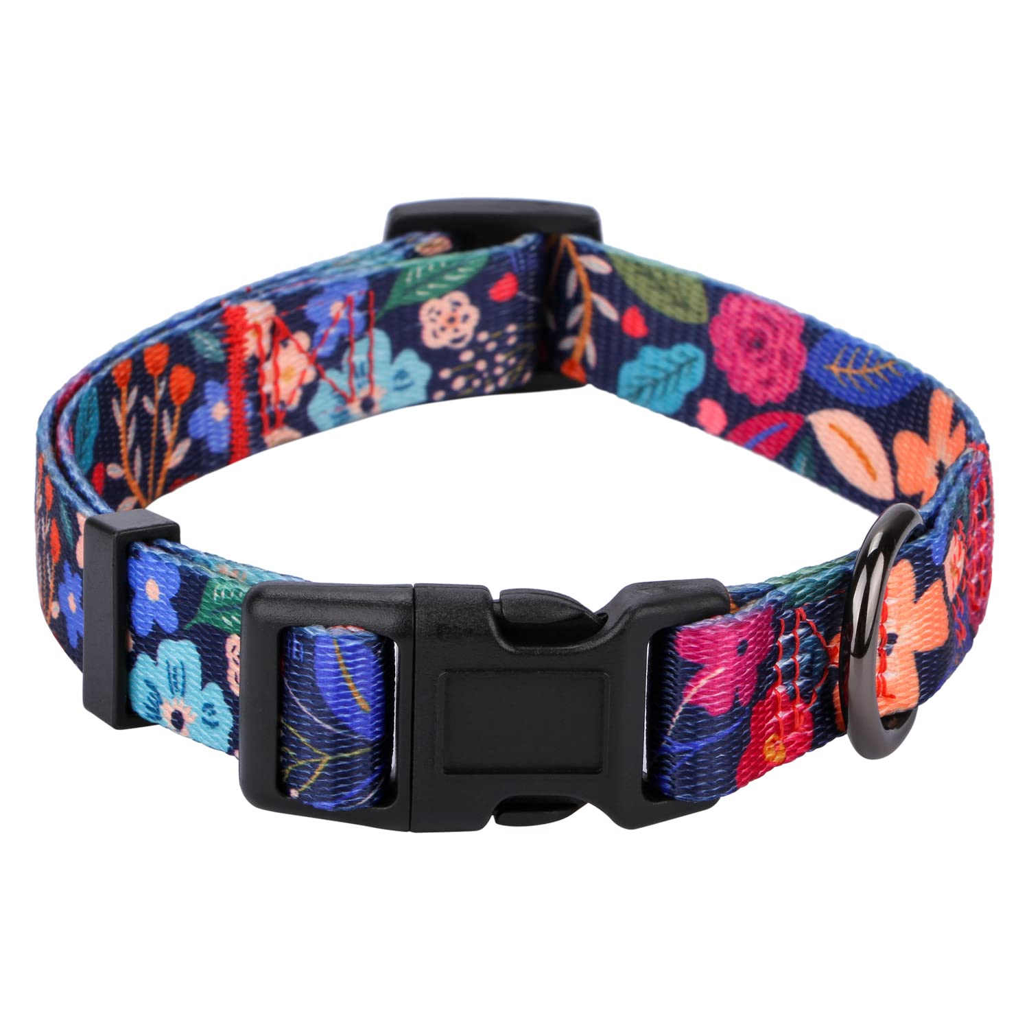 Rhea Rose Dog Collar For Small Dogs Special Design Cute Floral Plant Pattern Girl Female Pet Collar (Black, S)