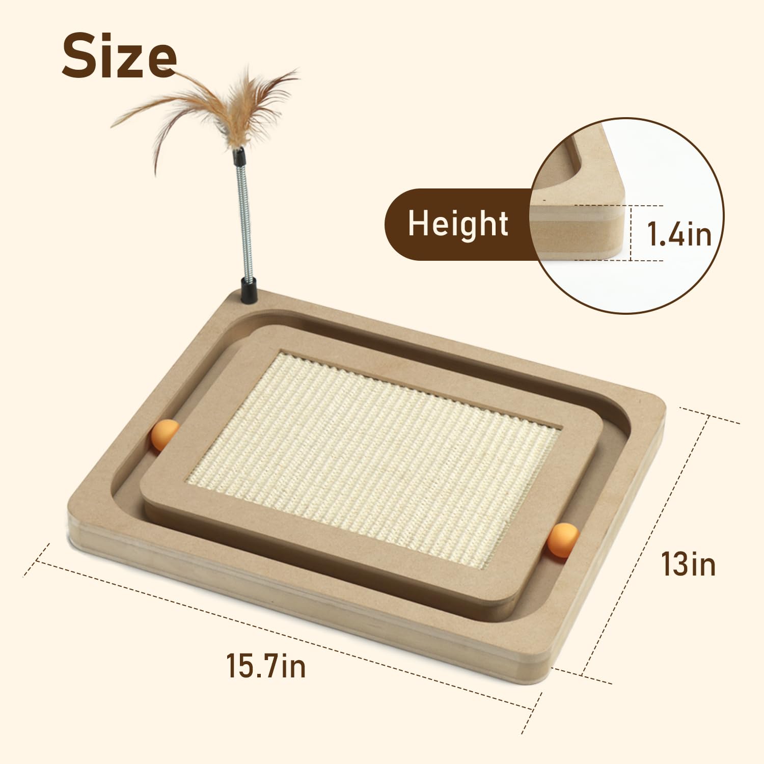 Peekab Cat Scratcher,Sisal Scratching Board With Track Ball Interactive Toy And Swing Feather Toys For Indoor Cats And Kittens,L