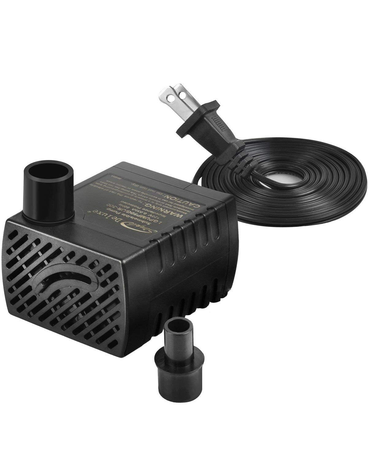 Simple Deluxe 80 Gph 3.6W Submersible Pump With Adjustable Intake & 6' Waterproof Cord For Fish Tank, Hydroponics, Fountains, Ponds, Statuary, Aquariums, Black