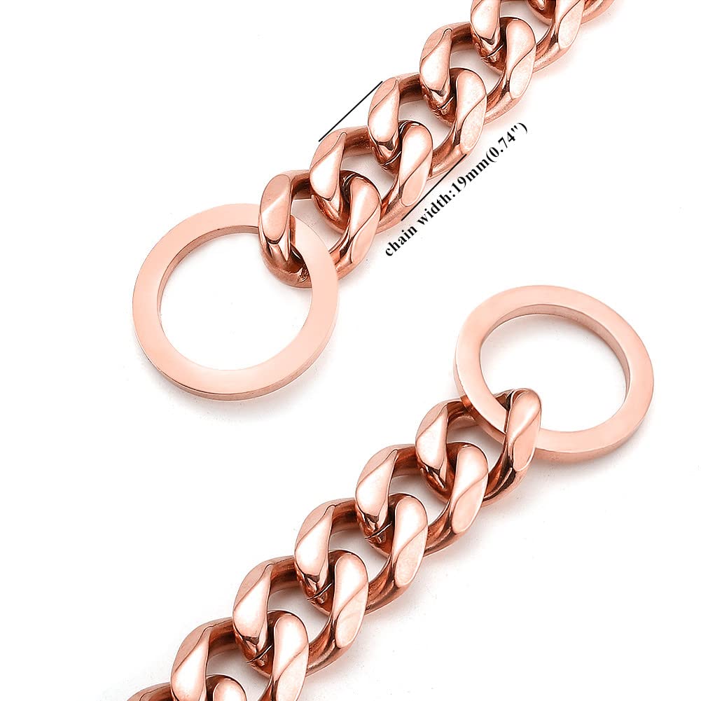 Rumypet Rose Gold Dog Chain Collar 11Mm/15Mm/19Mm Stainless Steel Cuban Link Chain Collar For Small Medium Large Dogs(19Mm,14Inc
