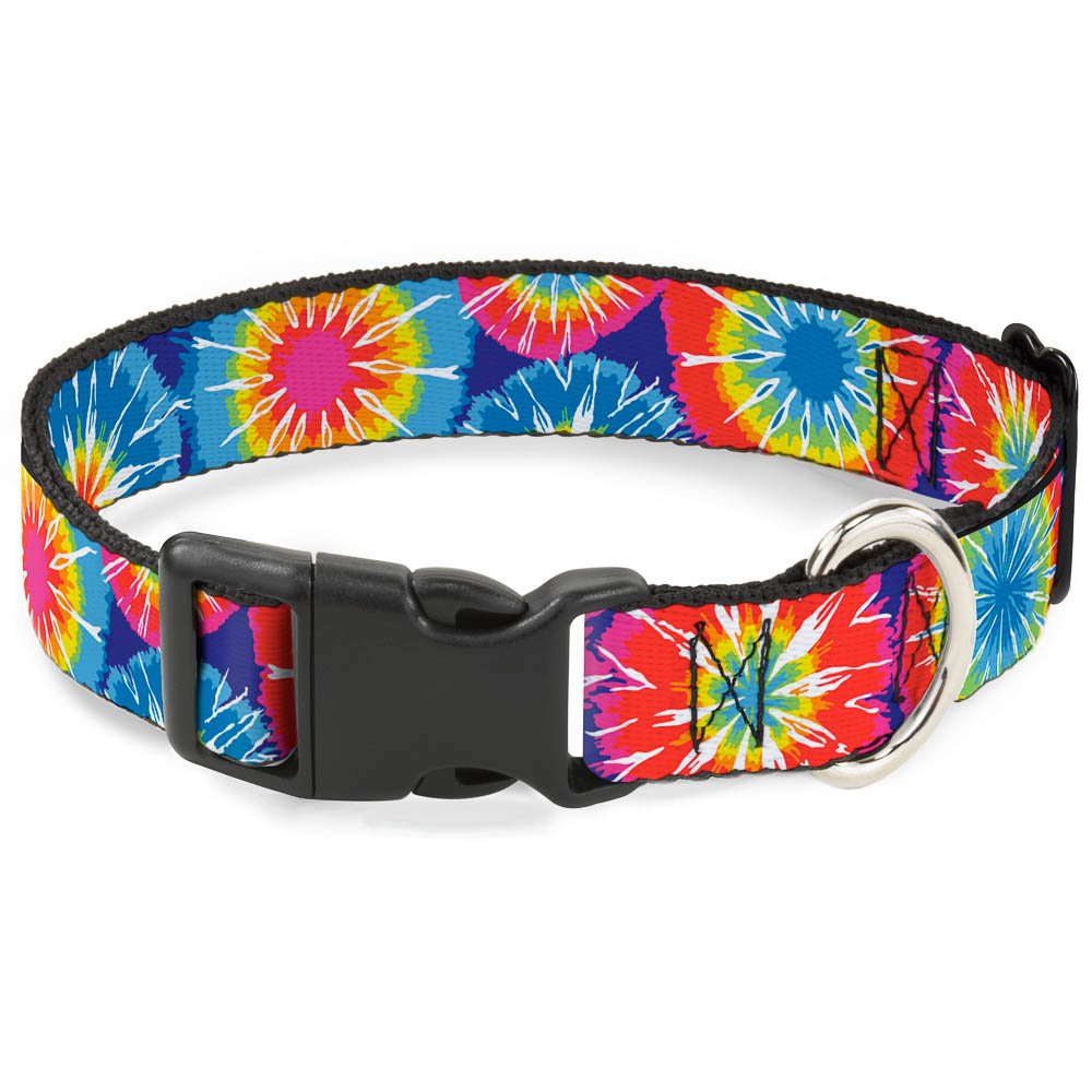 Buckle-Down Plastic Clip Collar - 70'S Tie Dye - 1'' Wide - Fits 15-26'' Neck - Large