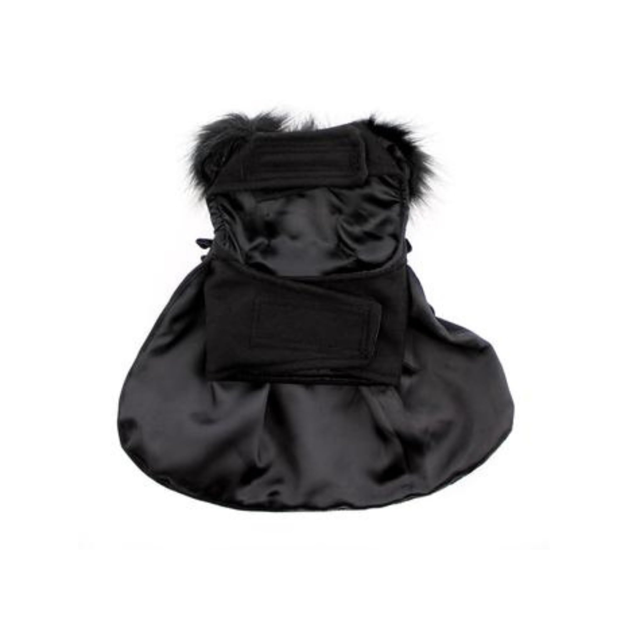 Doggie Design Black Wool And Silver Fur Collar Harness Coat Xs