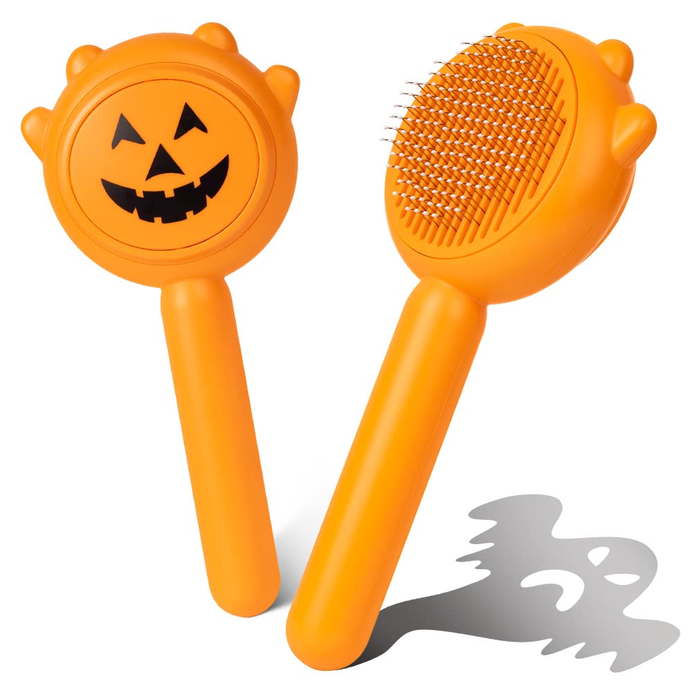 Pumpkin Cat Brush With Release Button, Awpland Pumpkin Shape Dog Self Cleaning Hair Brush, Deep Cleaning Dog Grooming Supplies For Long Or Short Haired Cats Dogs Puppy Rabbits