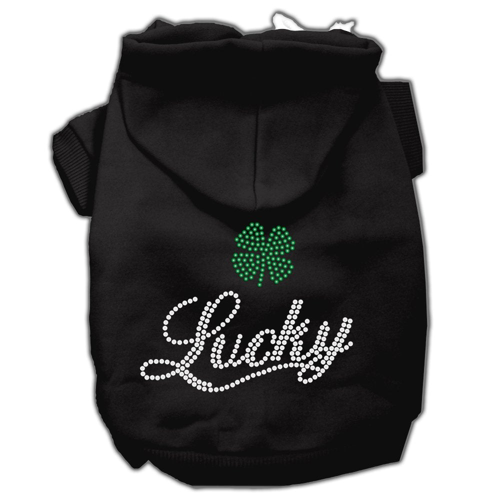 Pet, Dog & Cat Hoodie Rhinestone, &quot;Lucky&quot; Black XS (0-3 lbs.)