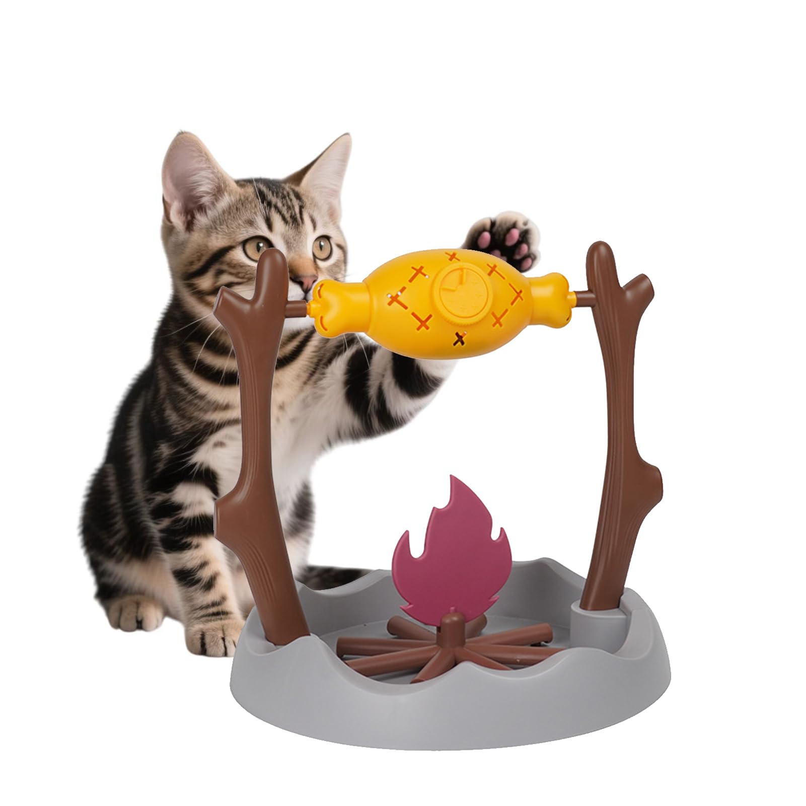 DFQ Cat Treat-Dispensing Slow Puzzle Feeder Bowls,Unique Rotatable Roast and Flame,Cognitive Training Game,Enrichment Interactiv