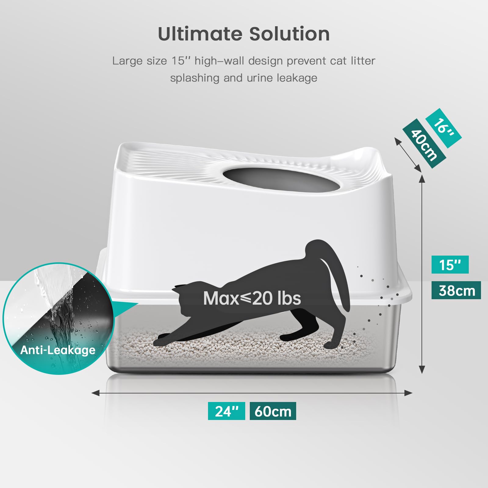 Woofigo Stainless Steel Cat Litter Box, Large Top Entry Litter Box For Big Cats, Enclosed Kitty Litter Pan With Lid, Metal Cat Box Never Absorbs Odors, Easily Cleaning, Include Scoop