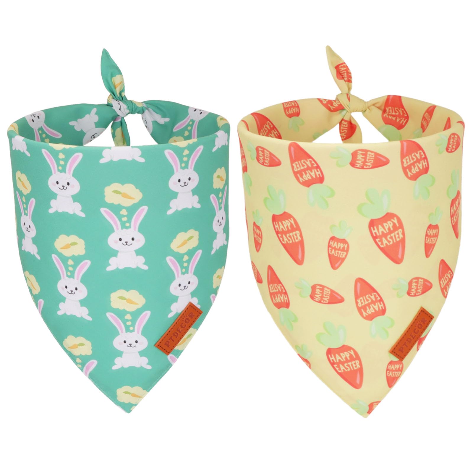 Ptdecor Easter Dog Bandana, Green And Yellow Rabbit Carrot Reversible Holiday Dog Scarf, Multi Size, Triangle Pet Easter Bandana
