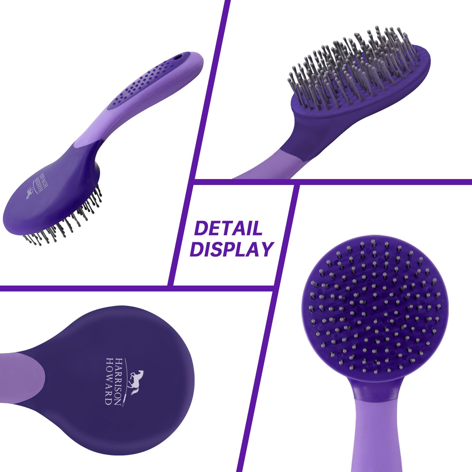 Harrison Howard Horse Mane And Tail Brush - Professional Grooming Brush, Equestrian Detangler, Non-Slip, Purple