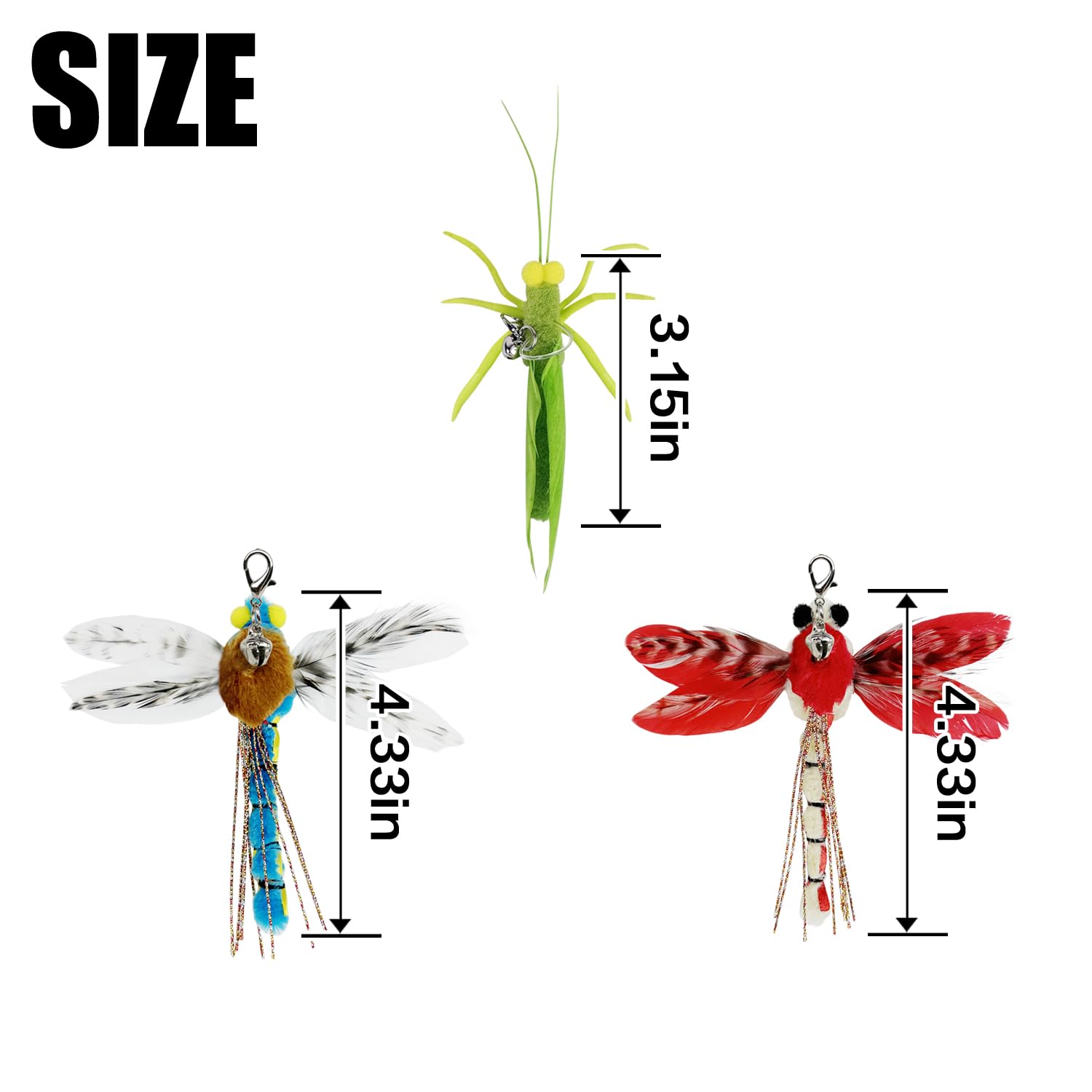 Ttcat Cat Feather Toys, 3 Pcs Simulation Insects Dragonfly Grasshopper Refills, Cat Toys Replacement Feathers For Cat Kitten Wan
